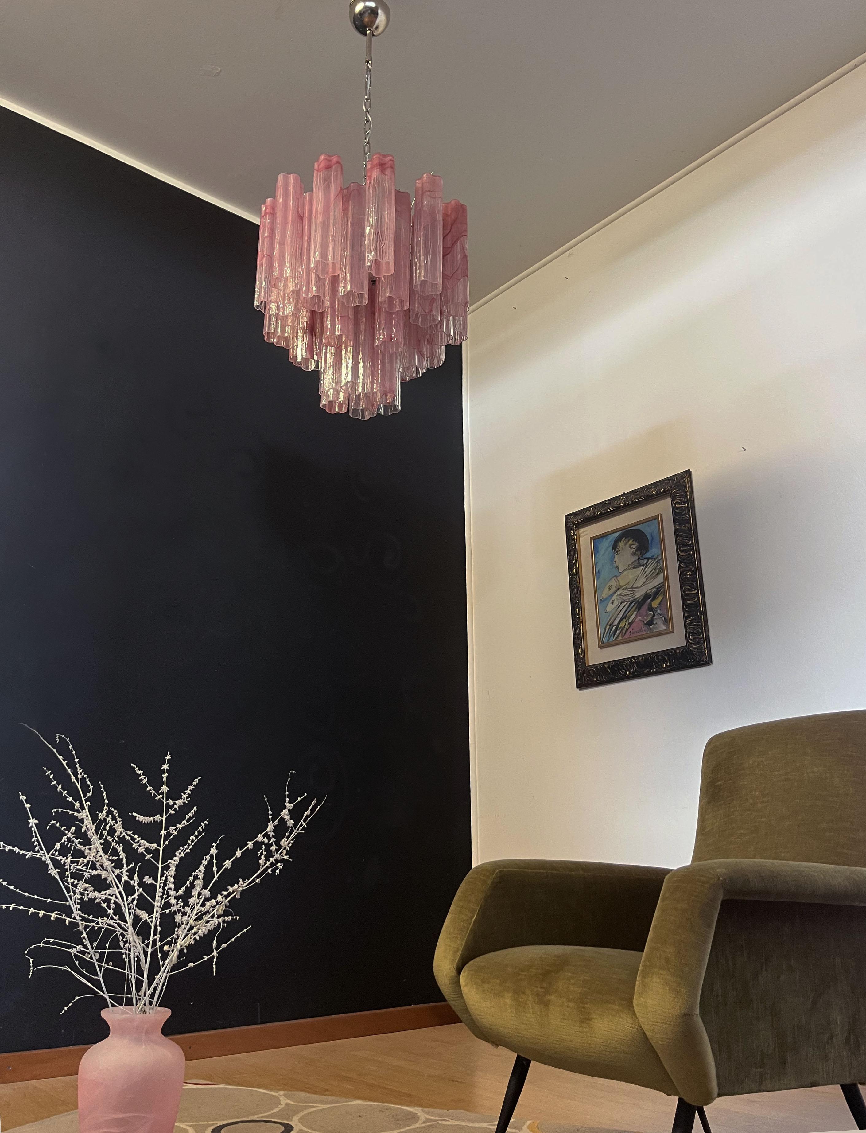 Fantastic Glass Tube Chandelier, 36 Albaster Pink Glasses 10