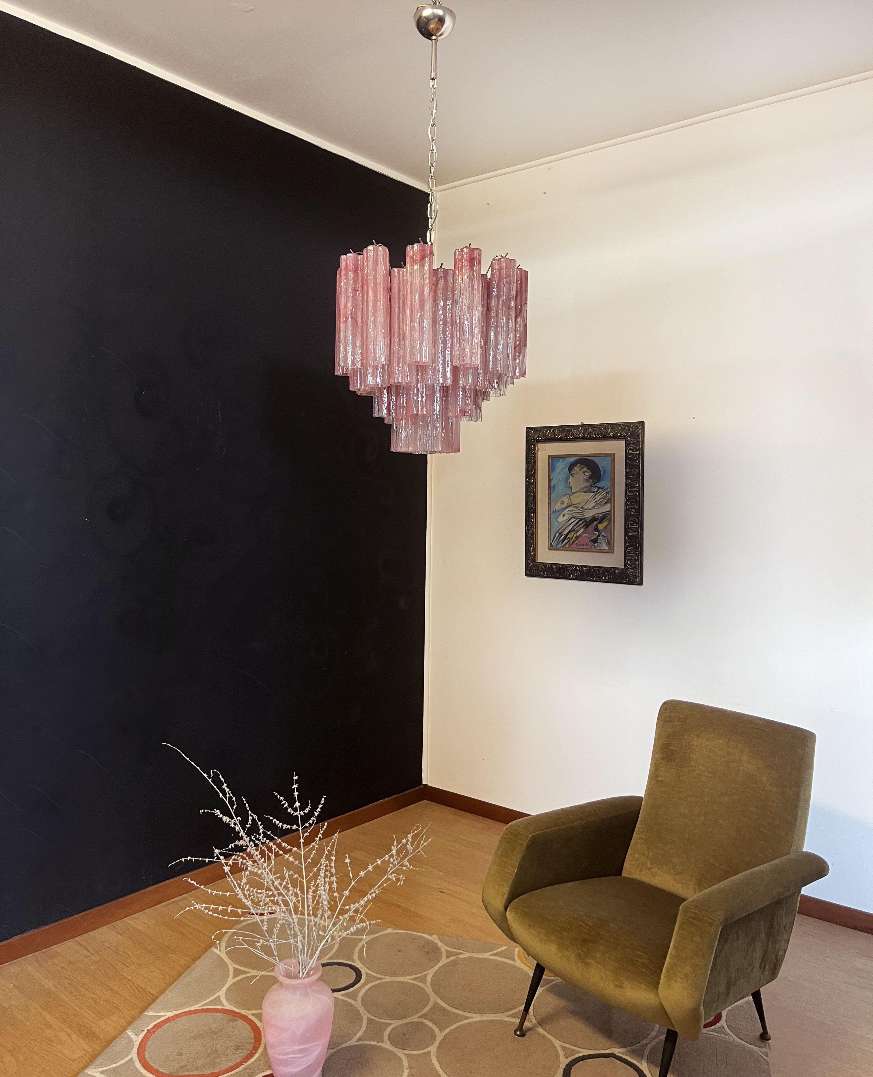 Industrial Fantastic Glass Tube Chandelier, 36 Albaster Pink Glasses