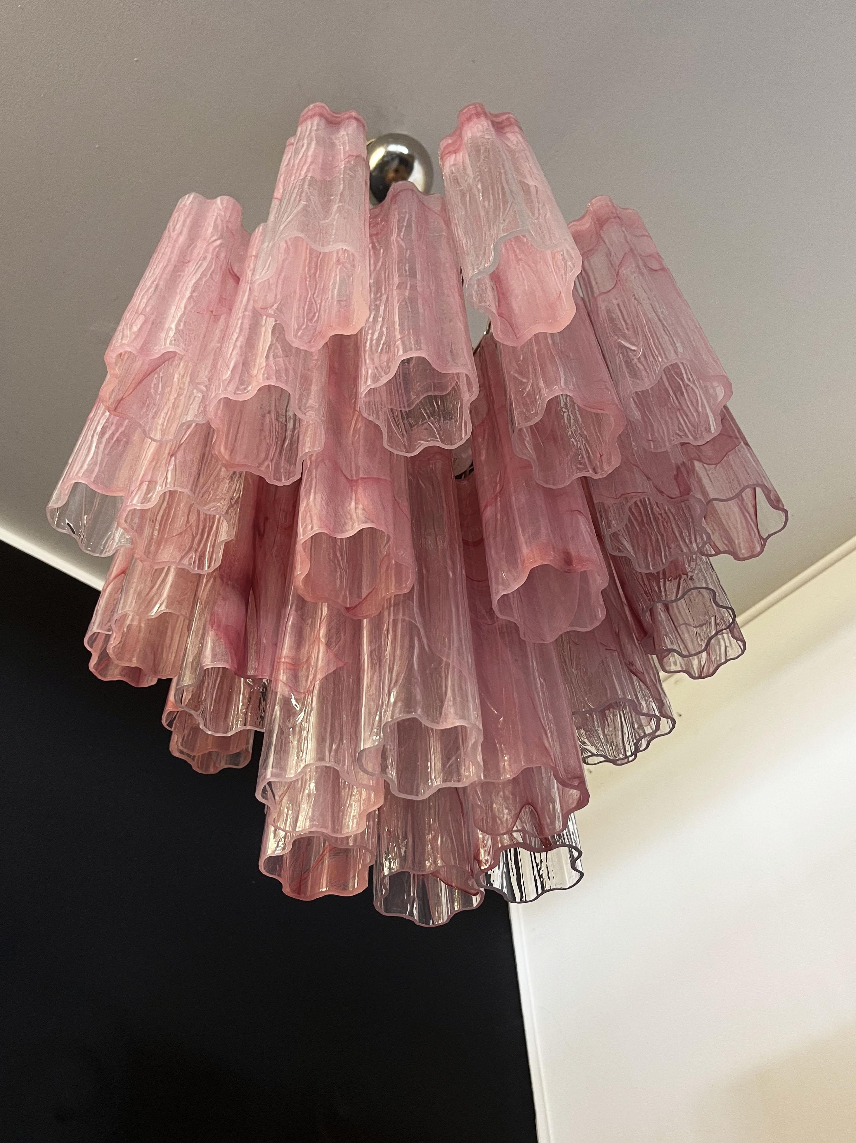 Italian Fantastic Glass Tube Chandelier, 36 Albaster Pink Glasses
