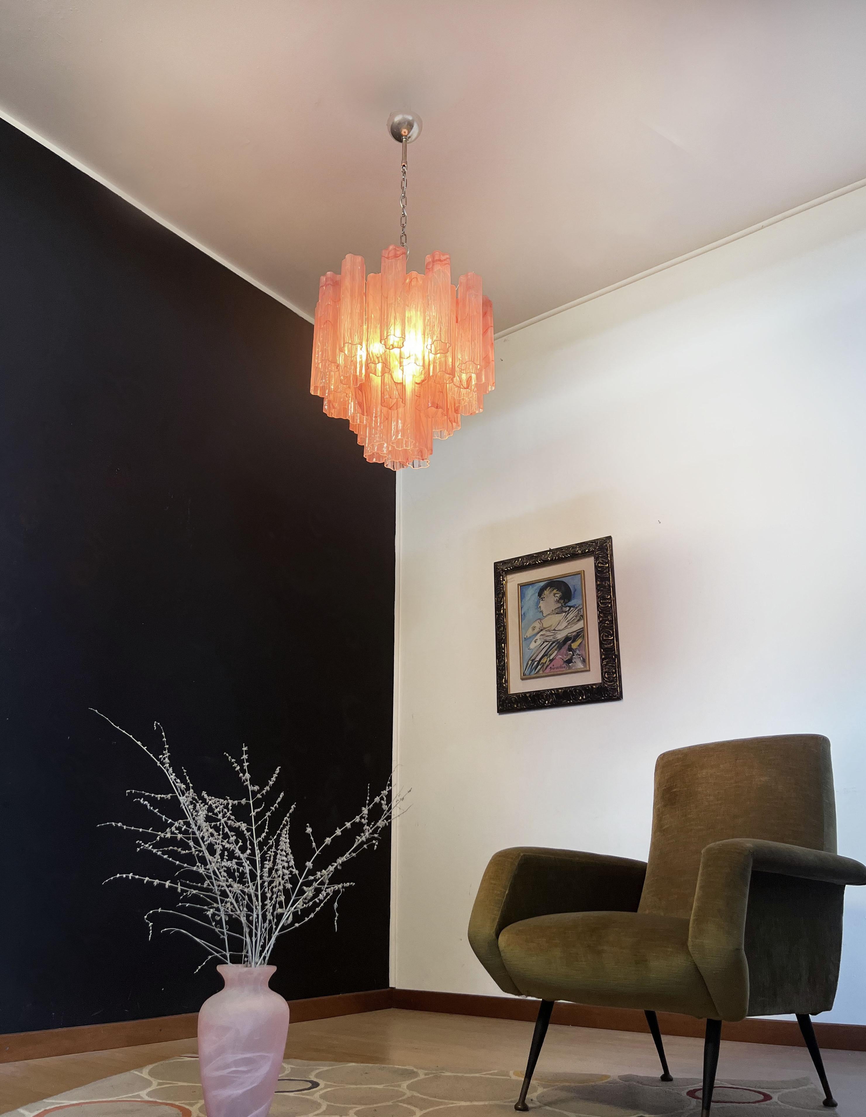 20th Century Fantastic Glass Tube Chandelier, 36 Albaster Pink Glasses