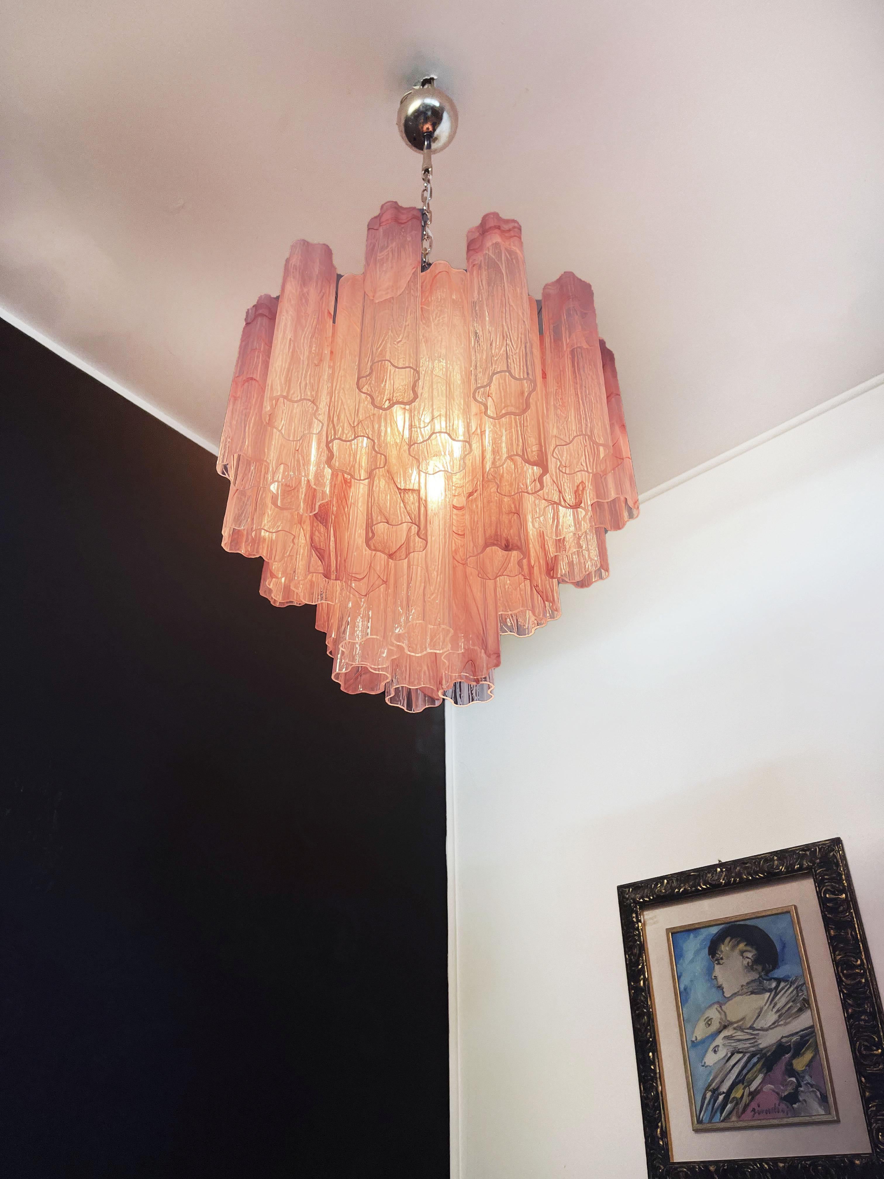 20th Century Fantastic Glass Tube Chandelier - 36 Albaster Pink Glasses For Sale