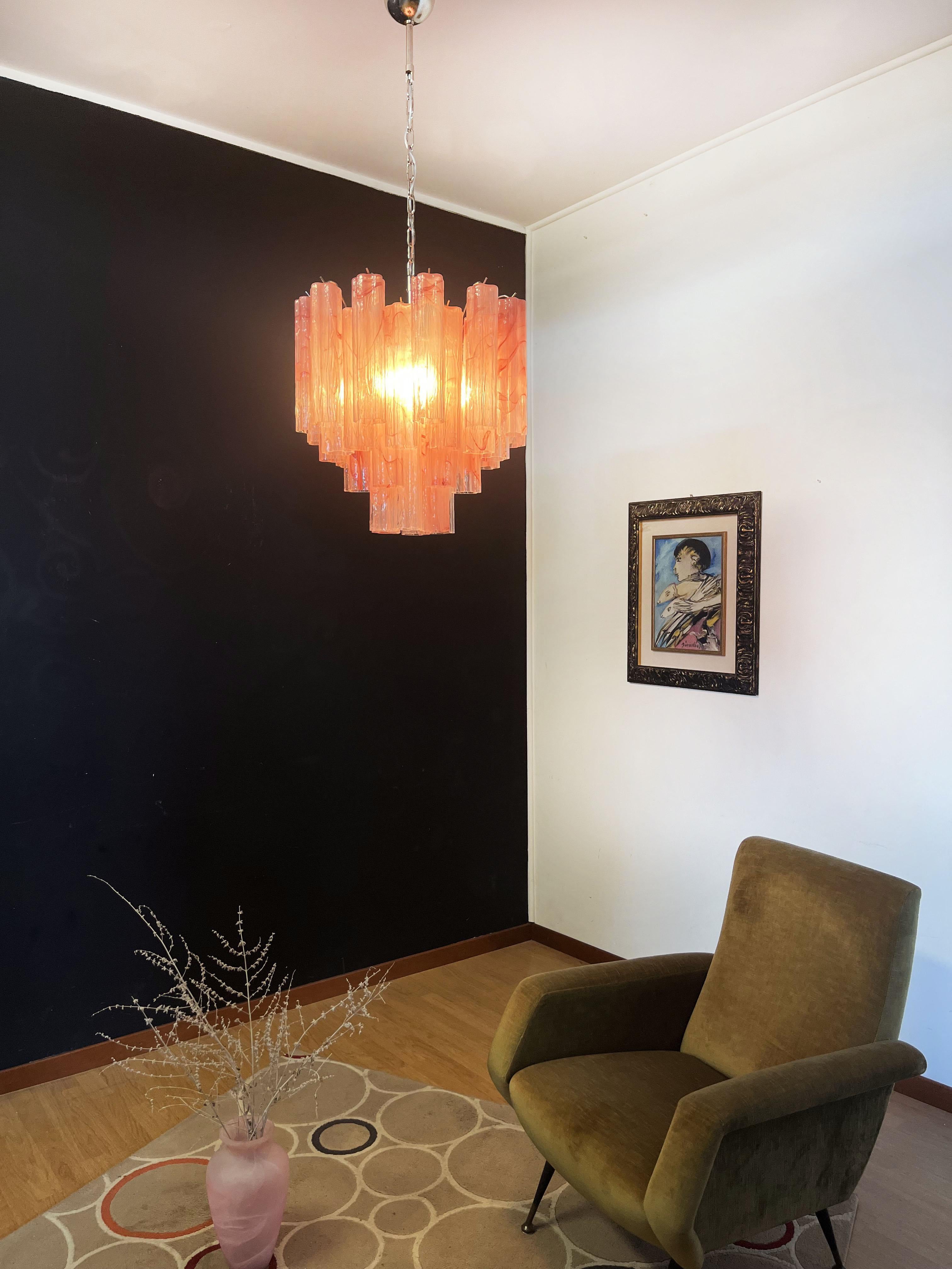 Blown Glass Fantastic Glass Tube Chandelier, 36 Albaster Pink Glasses
