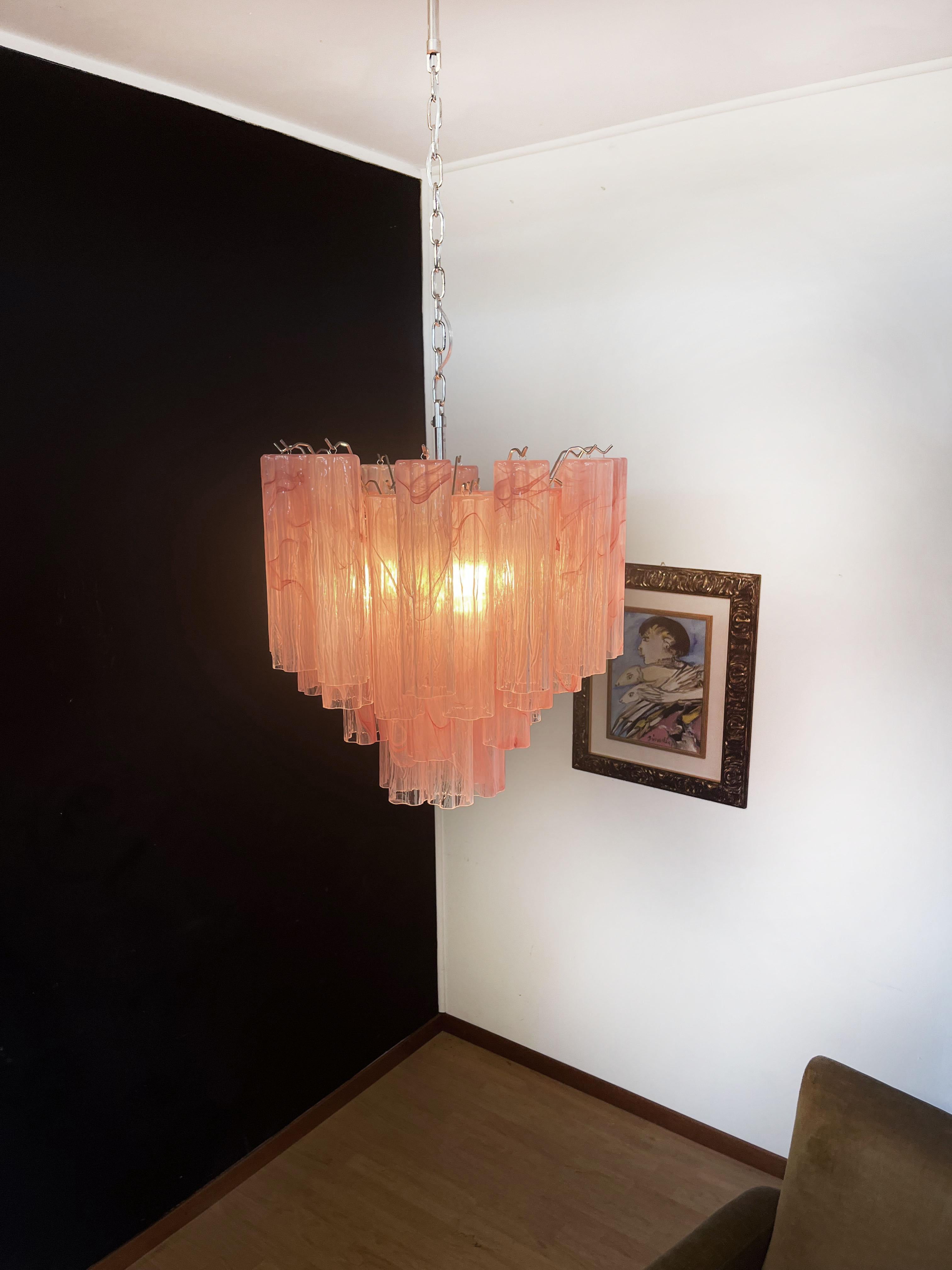 Fantastic Glass Tube Chandelier, 36 Albaster Pink Glasses 1