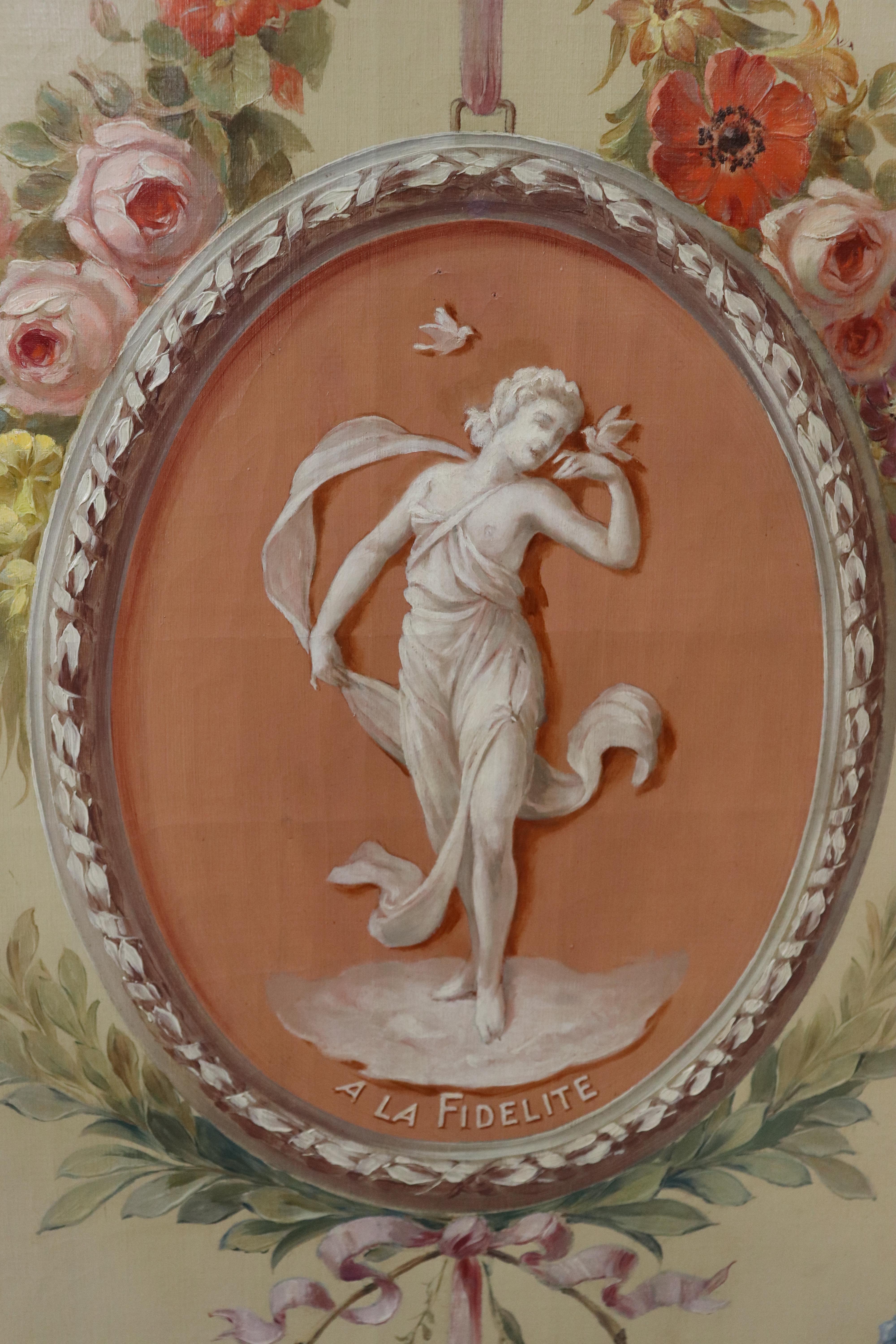 Neoclassico Fantastico paravento romantico classico a 4 pannelli, dipinto a mano, divisorio per la stanza in vendita