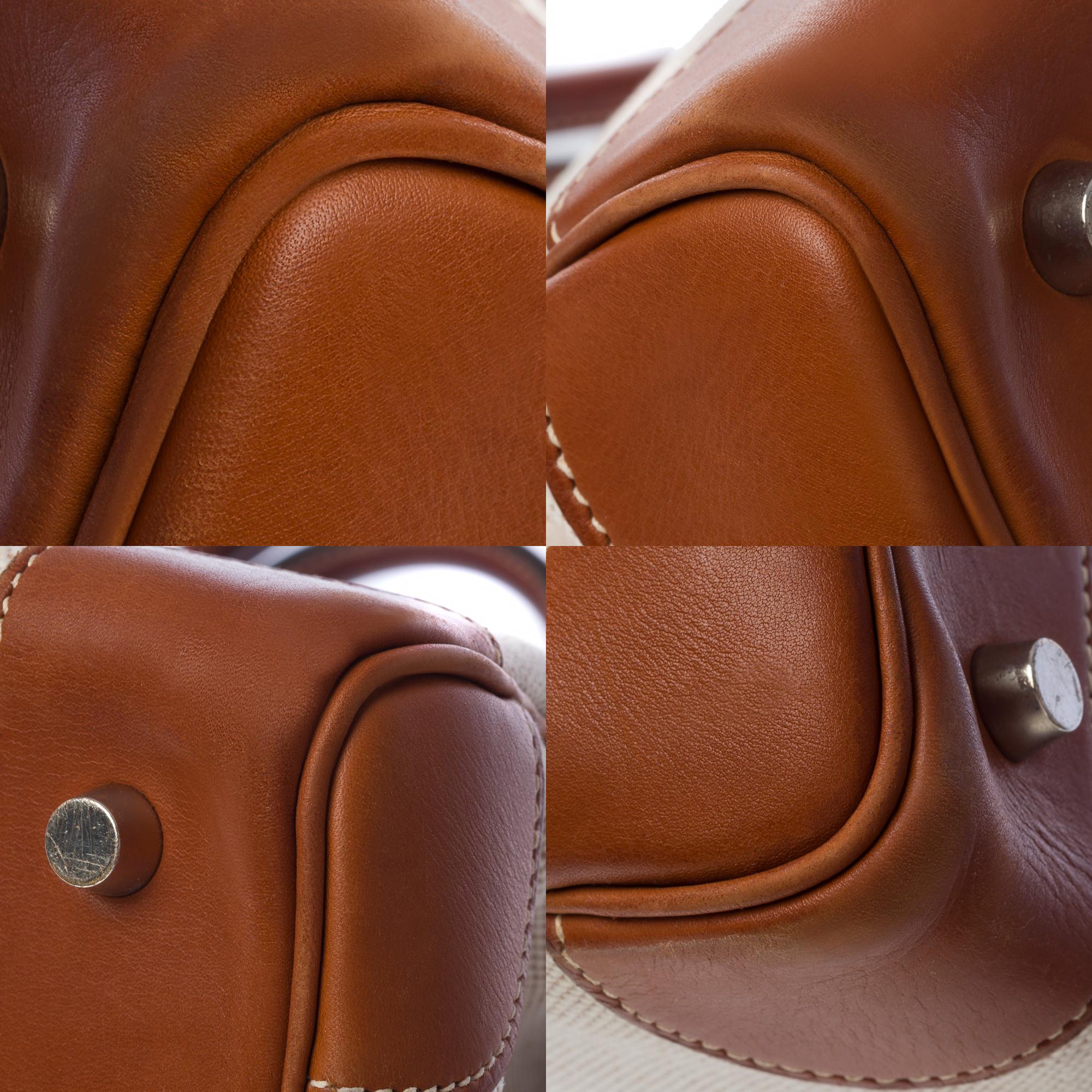 Fantastique sac à main Hermès Birkin 35 en cuir Barénia marron et toile Brown, SHW 6