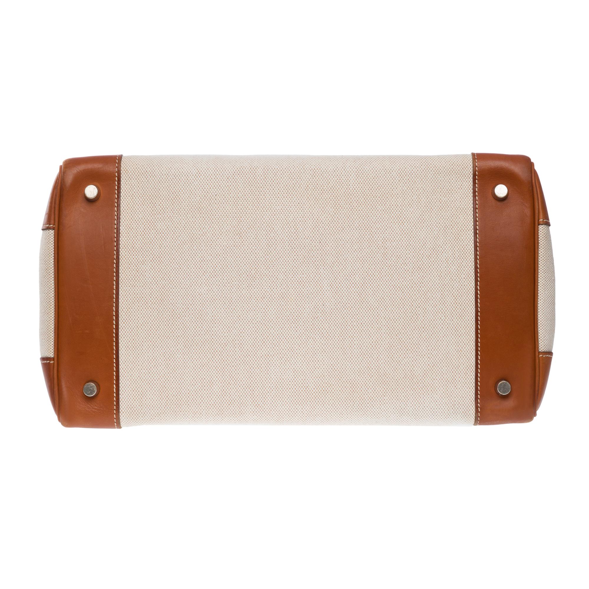 Fantastic Hermès Birkin 35 handbag in brown Barenia leather & Beige Canvas, SHW 5