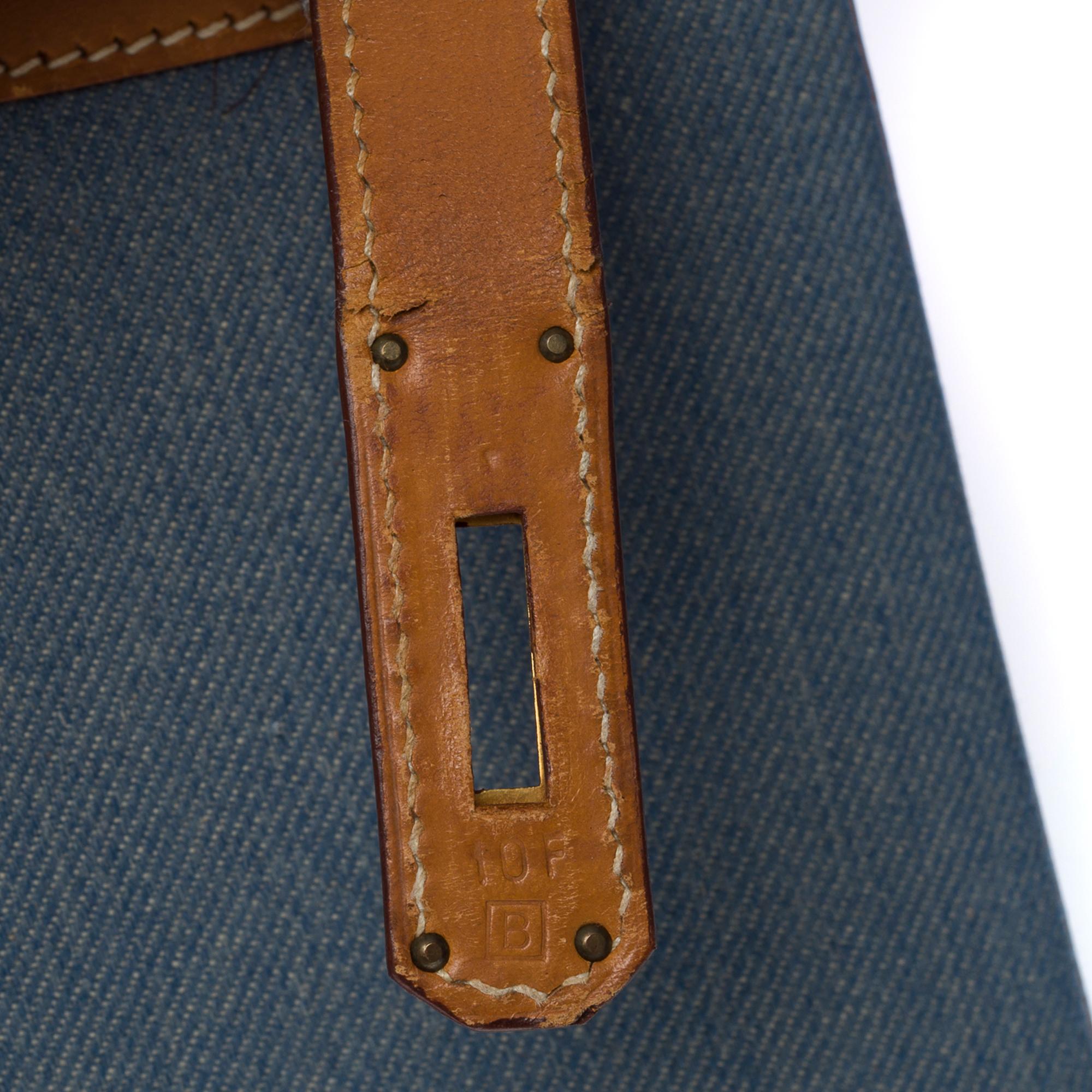 Women's or Men's Fantastic Hermès Birkin 35 handbag in brown Barenia leather & Blue Denim, GHW