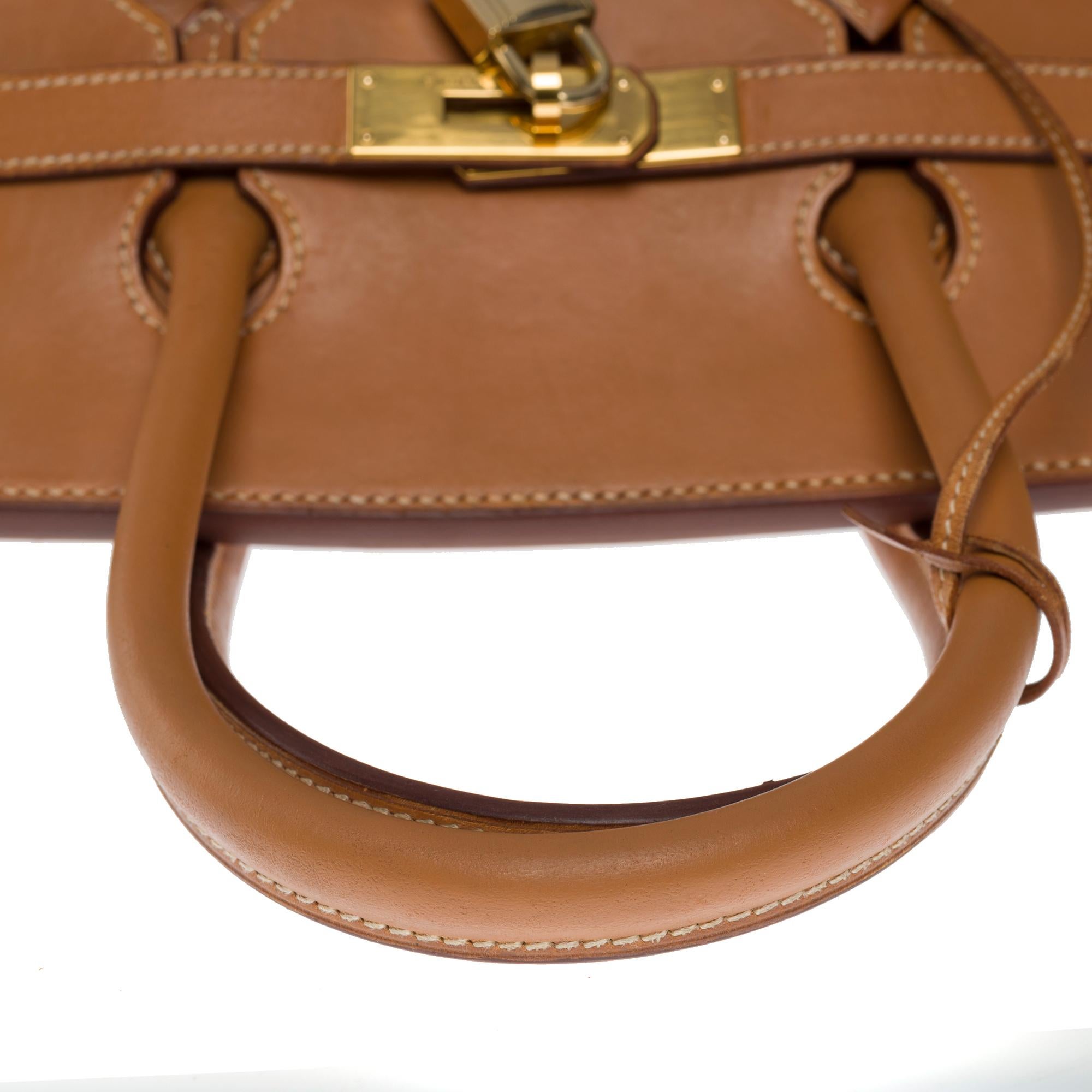 Fantastic Hermès Birkin 35 handbag in brown Barenia leather & Blue Denim, GHW 2