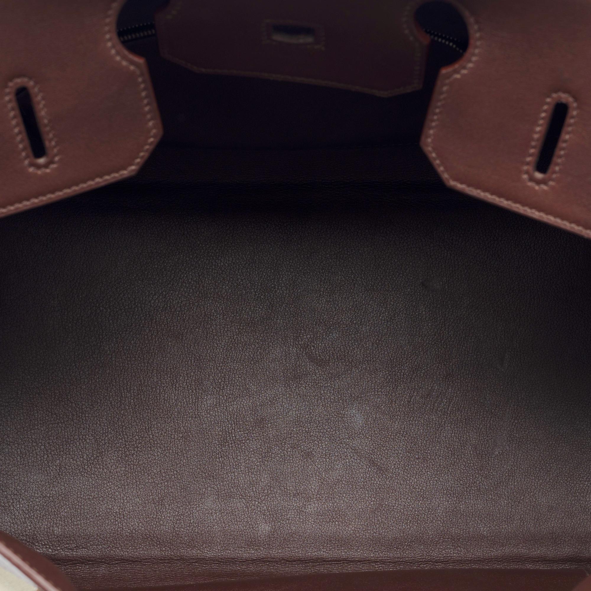 Fantastique sac à main Hermès Birkin 35 en cuir de martinet marron et toile kaki, SHW en vente 2