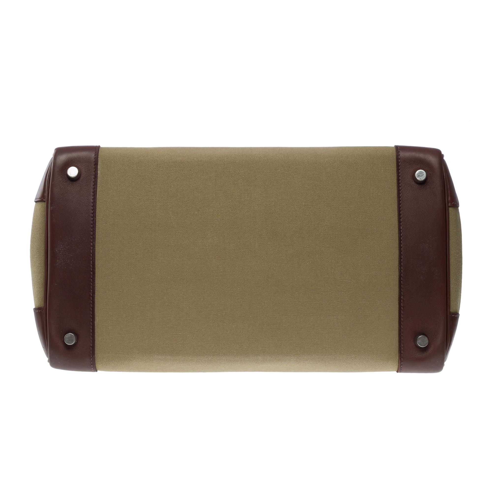 Fantastic Hermès Birkin 35 handbag in brown swift leather & khaki Canvas, SHW For Sale 4
