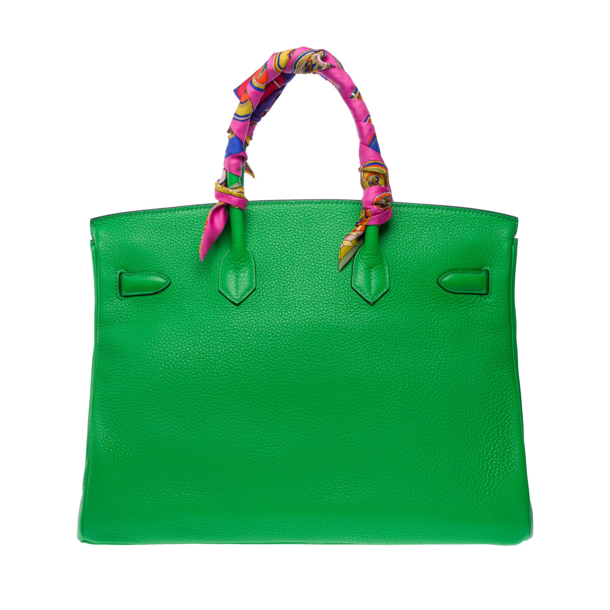 Fantastic Hermès Birkin 35 handbag in Green Bamboo Togo leather, SHW In Excellent Condition In Paris, IDF