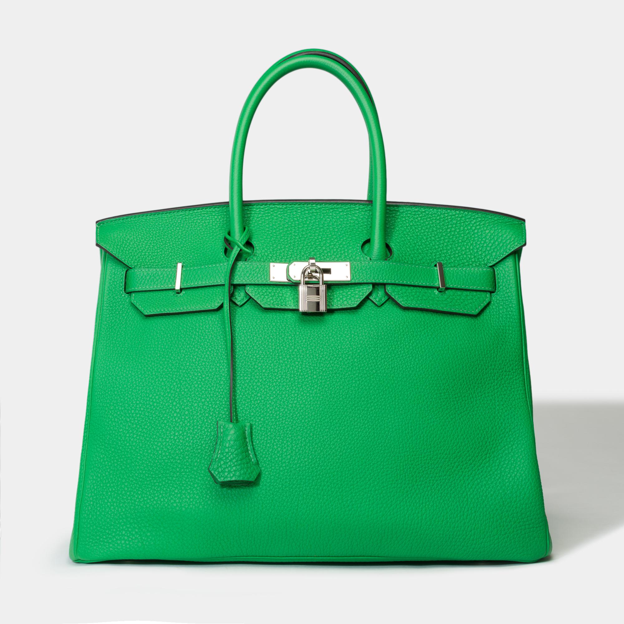 Fantastique sac à main Hermès Birkin 35 en cuir Greene & Greene Greene, SHW Excellent état - En vente à Paris, IDF