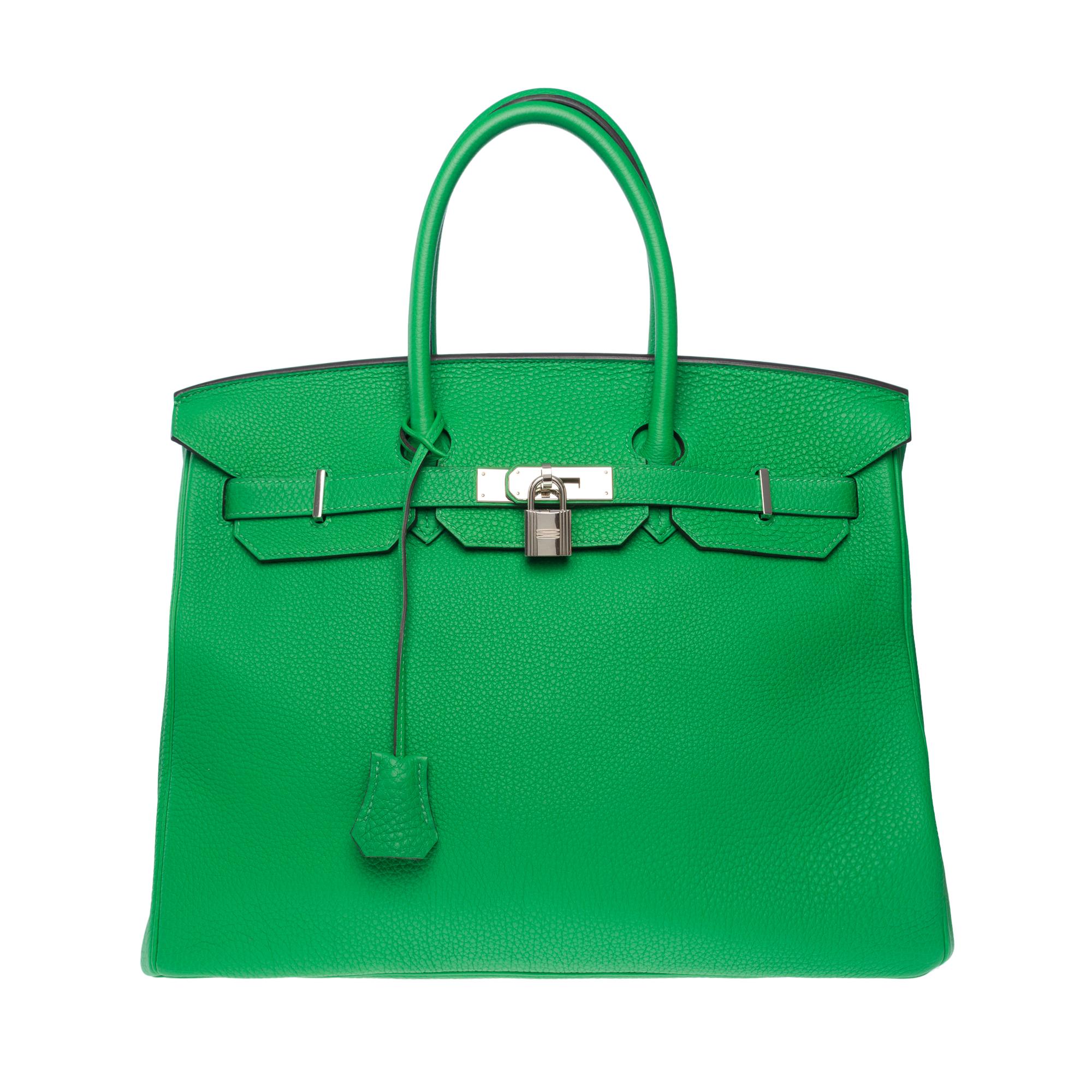 Women's or Men's Fantastic Hermès Birkin 35 handbag in Green Bamboo Togo leather, SHW For Sale