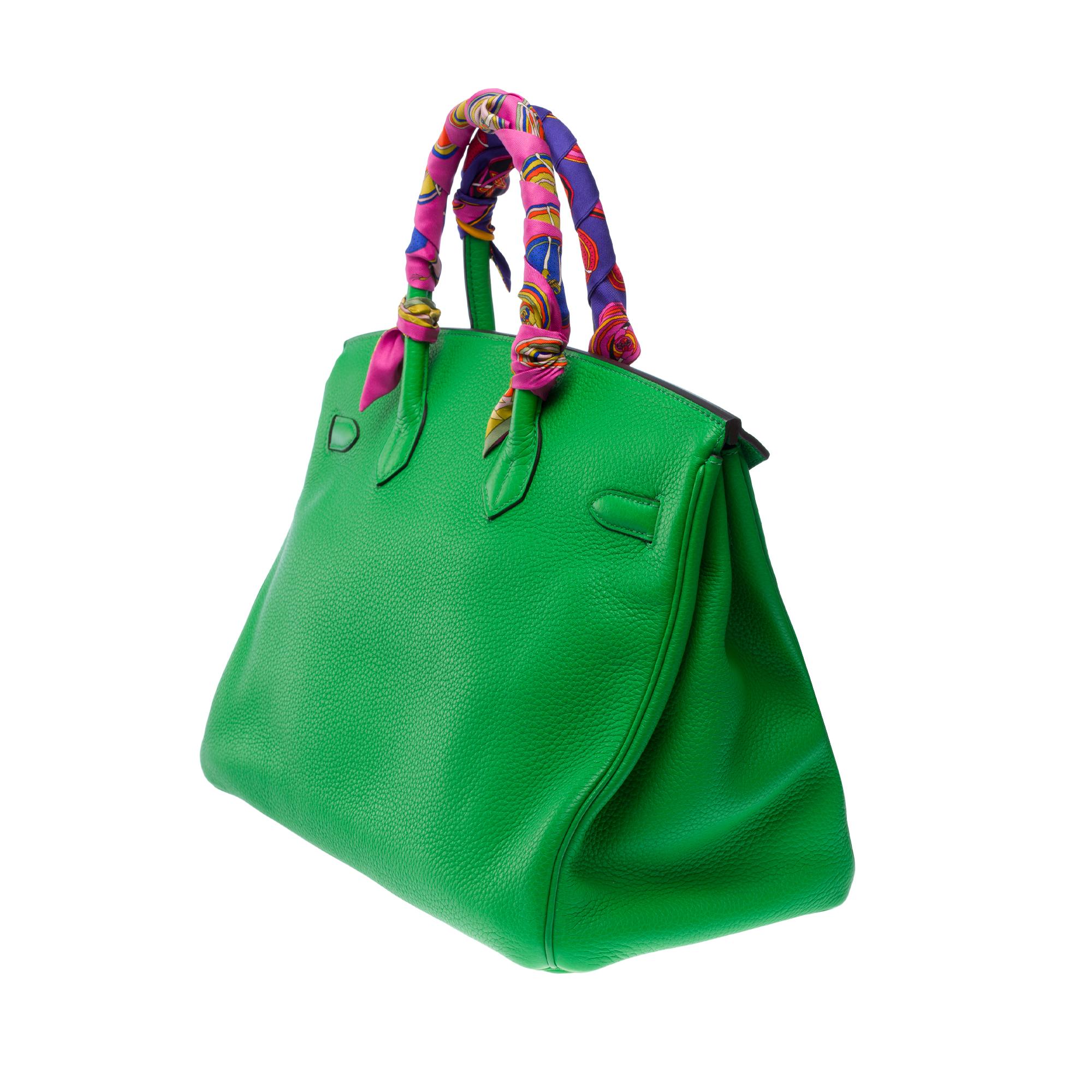 Fantastic Hermès Birkin 35 handbag in Green Bamboo Togo leather, SHW 1