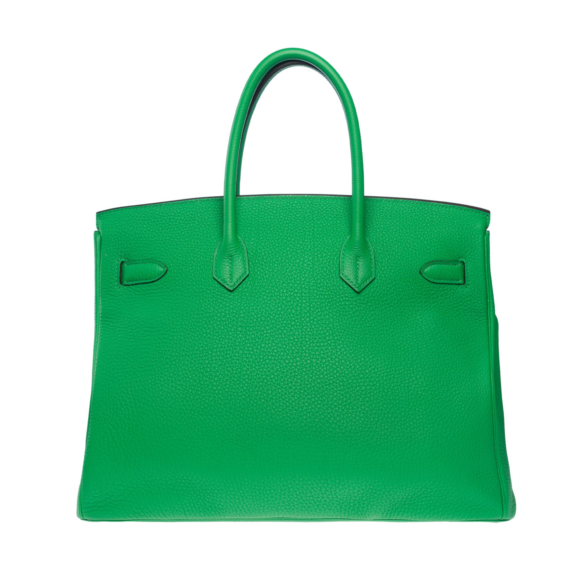 Fantastique sac à main Hermès Birkin 35 en cuir Greene & Greene Greene, SHW en vente 1