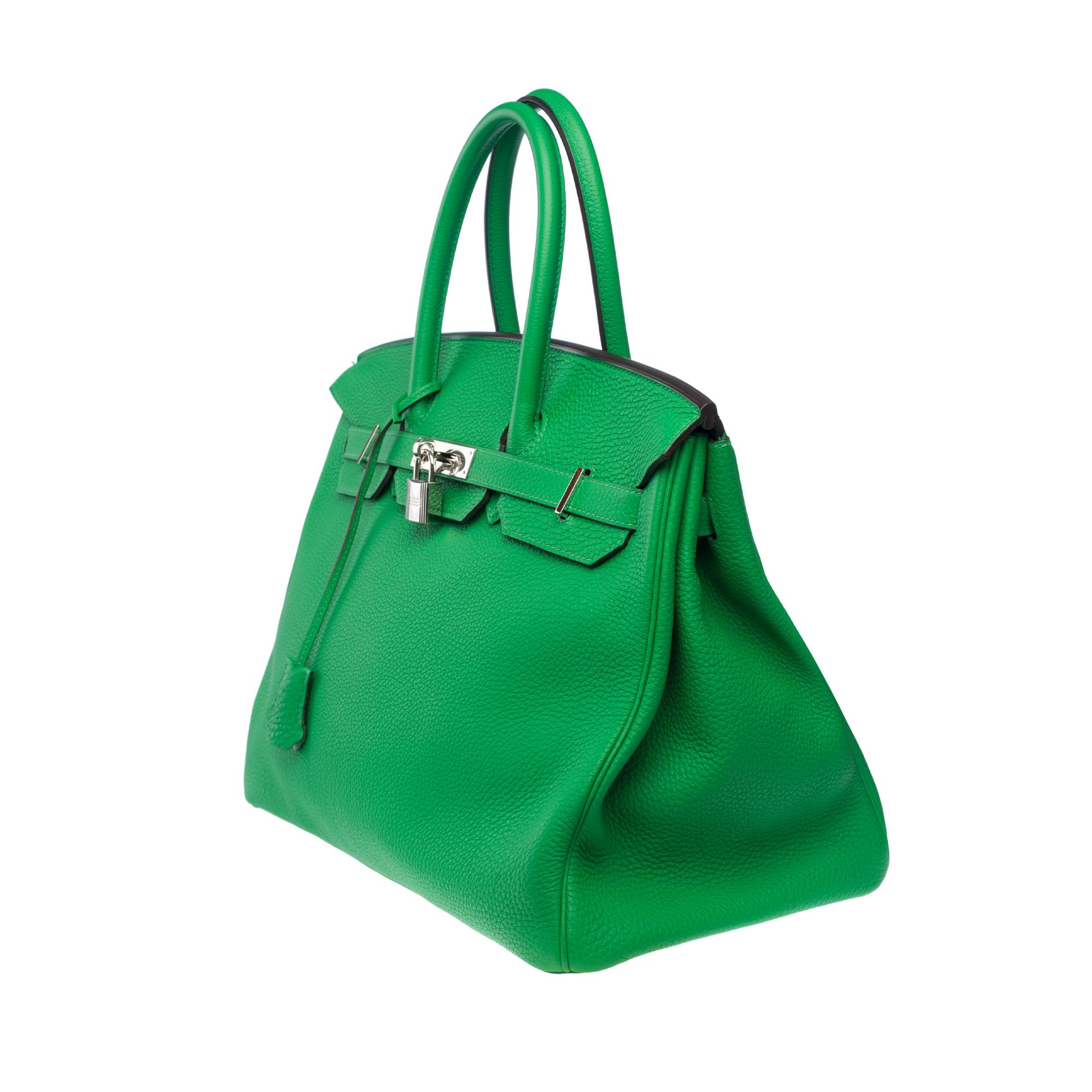 Fantastique sac à main Hermès Birkin 35 en cuir Greene & Greene Greene, SHW en vente 2