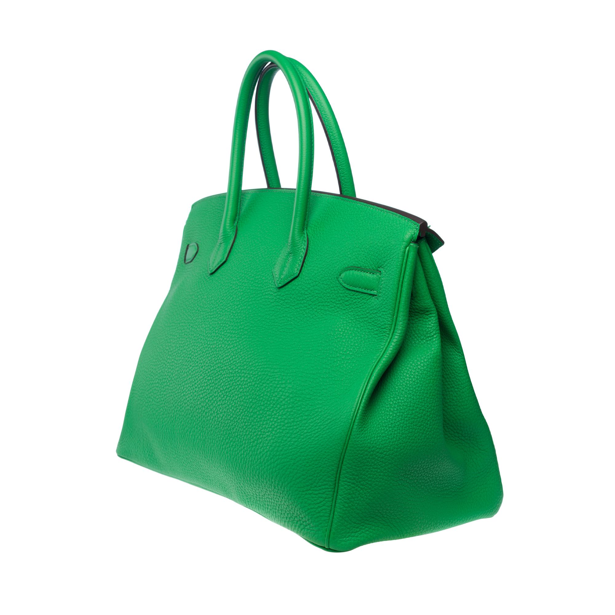 Fantastique sac à main Hermès Birkin 35 en cuir Greene & Greene Greene, SHW en vente 3