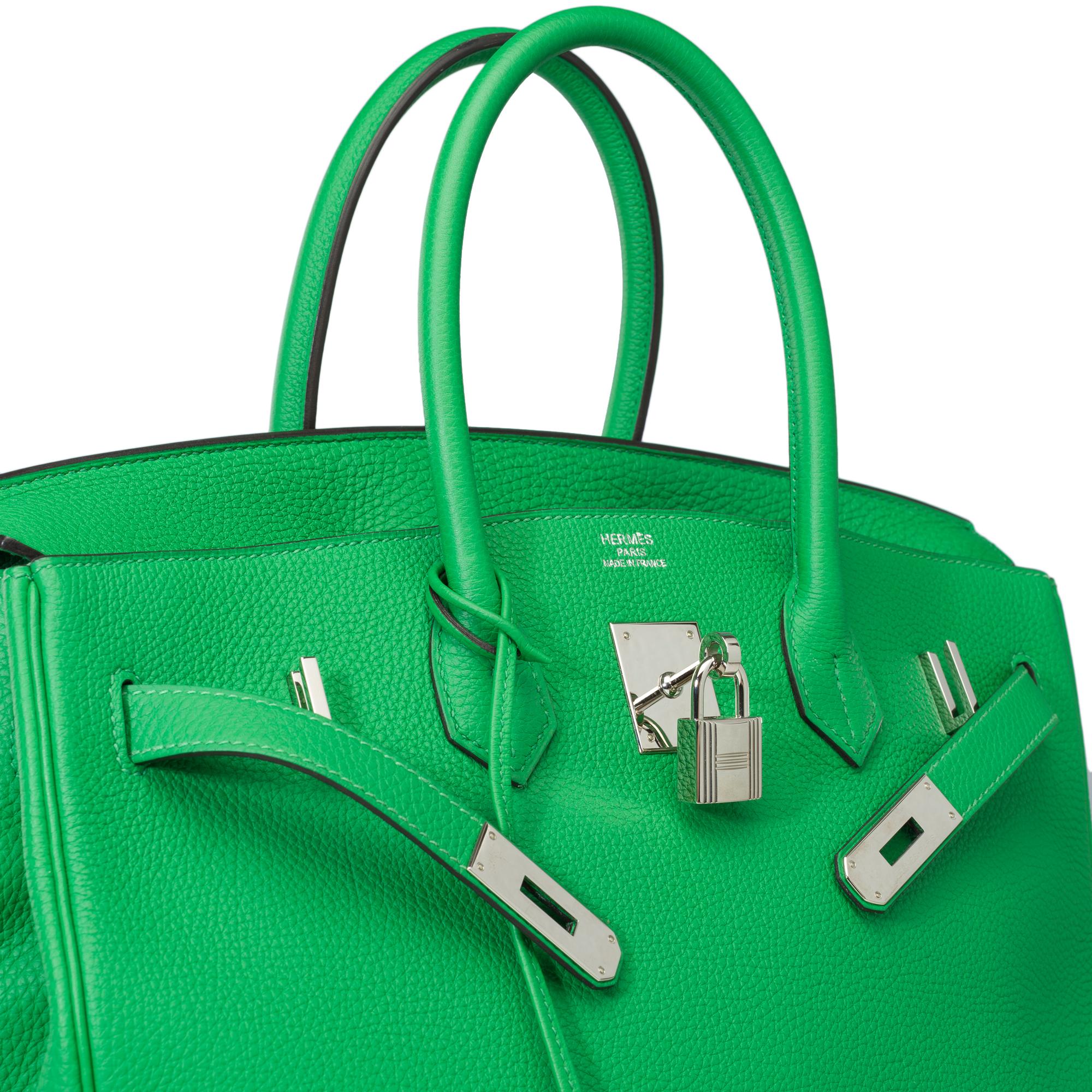 Fantastique sac à main Hermès Birkin 35 en cuir Greene & Greene Greene, SHW en vente 4