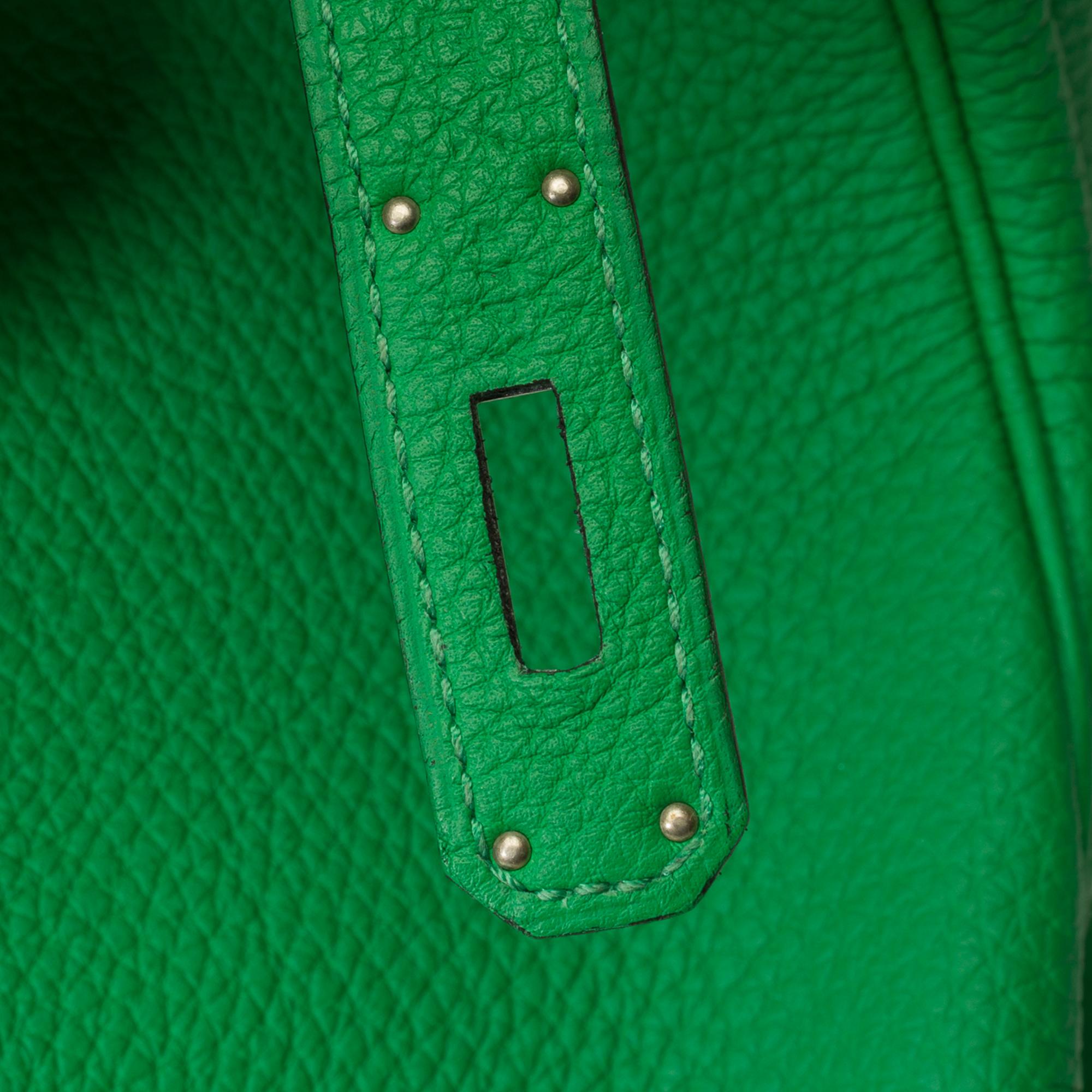 Fantastique sac à main Hermès Birkin 35 en cuir Greene & Greene Greene, SHW en vente 5