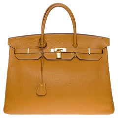 Fantastique sac à main Hermès Birkin 40 en cuir Gold Fjord, GHW
