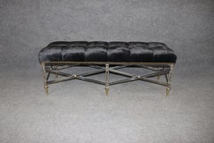 Fantastic Hollywood Regency Tufted Steel Brass Window Bench Manner Andre Arbus