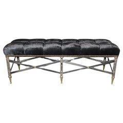 Fantastic Hollywood Regency Tufted Steel Brass Window Bench Manner Andre Arbus