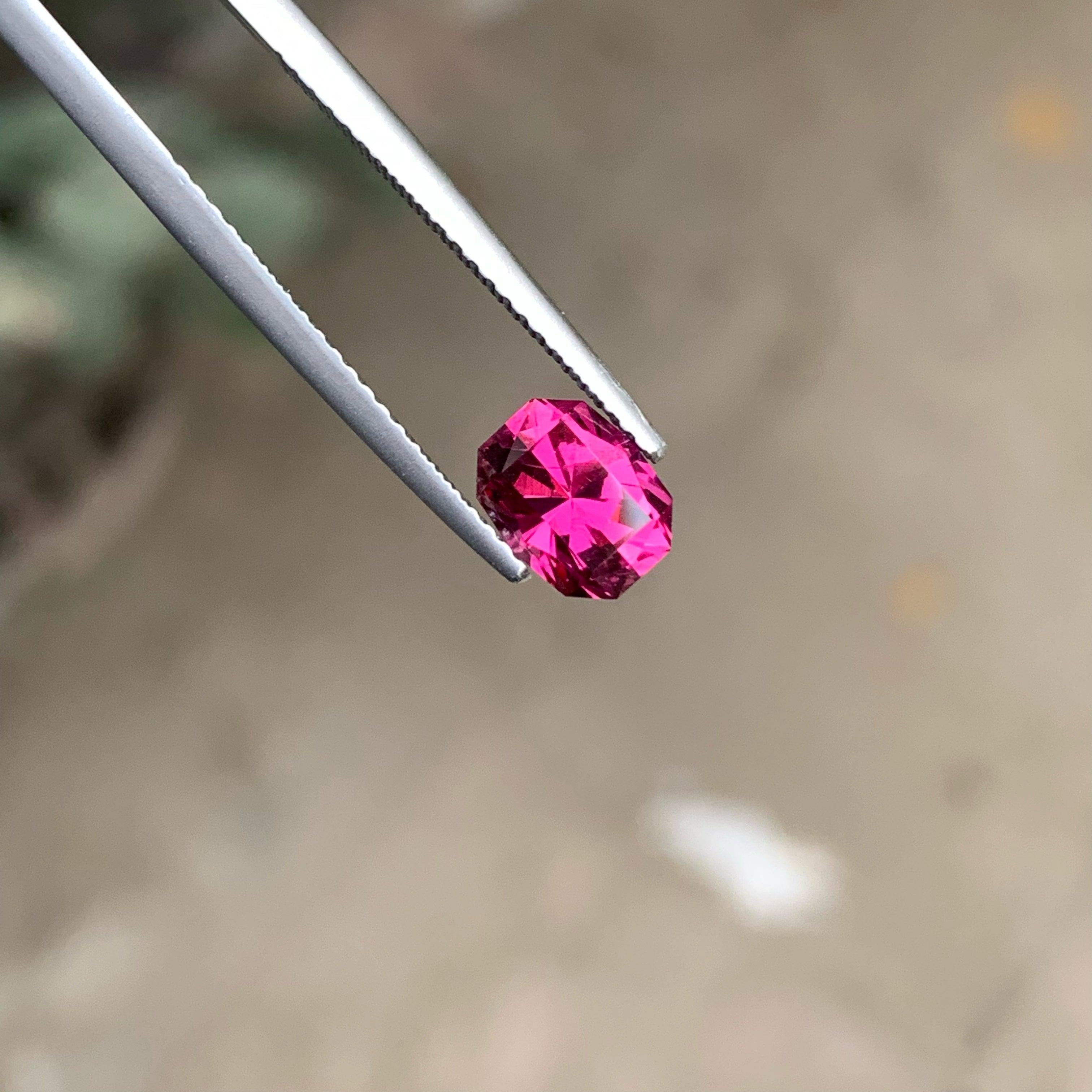 Fantastic Hot Pink Natural Garnet of 1.55 carats from Africa has a wonderful cut in a Custom shape, incredible Pink color, Great brilliance. This gem is VVS Clarity.

Product Information:
GEMSTONE NAME: Fantastic Hot Pink Natural Garnet
WEIGHT:	1.55