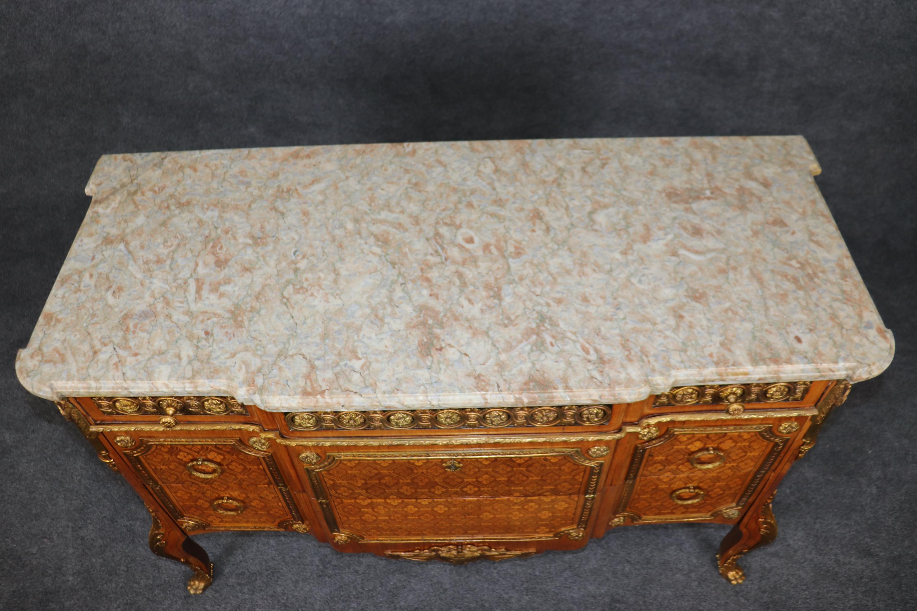 Bronze Fantastic Inlaid French Louis XV Double-Thick Marble Top Commode  For Sale