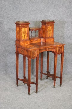 Fantastic Inlaid Walnut and Satinwood Edwardian Leather Top Ladies Writing Desk