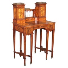 Fantastic Inlaid Walnut and Satinwood Edwardian Leather Top Ladies Writing Desk