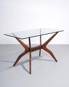 Fantastic Italian 1950s Wooden Coffee Table with Glass Top