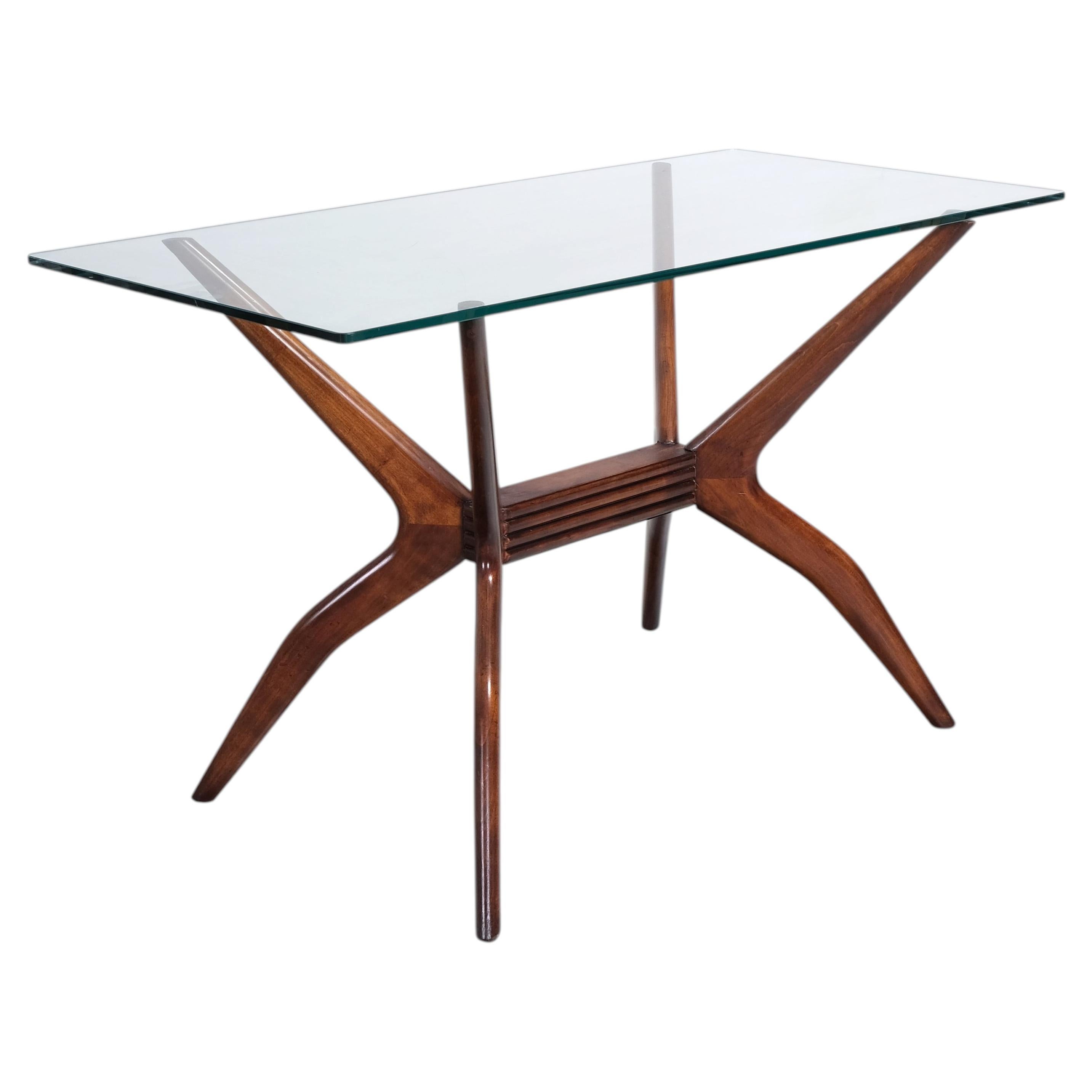 Fantastic Italian 1950s Wooden Coffee Table with Glass Top