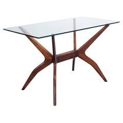 Fantastic Italian 1950s Wooden Coffee Table with Glass Top