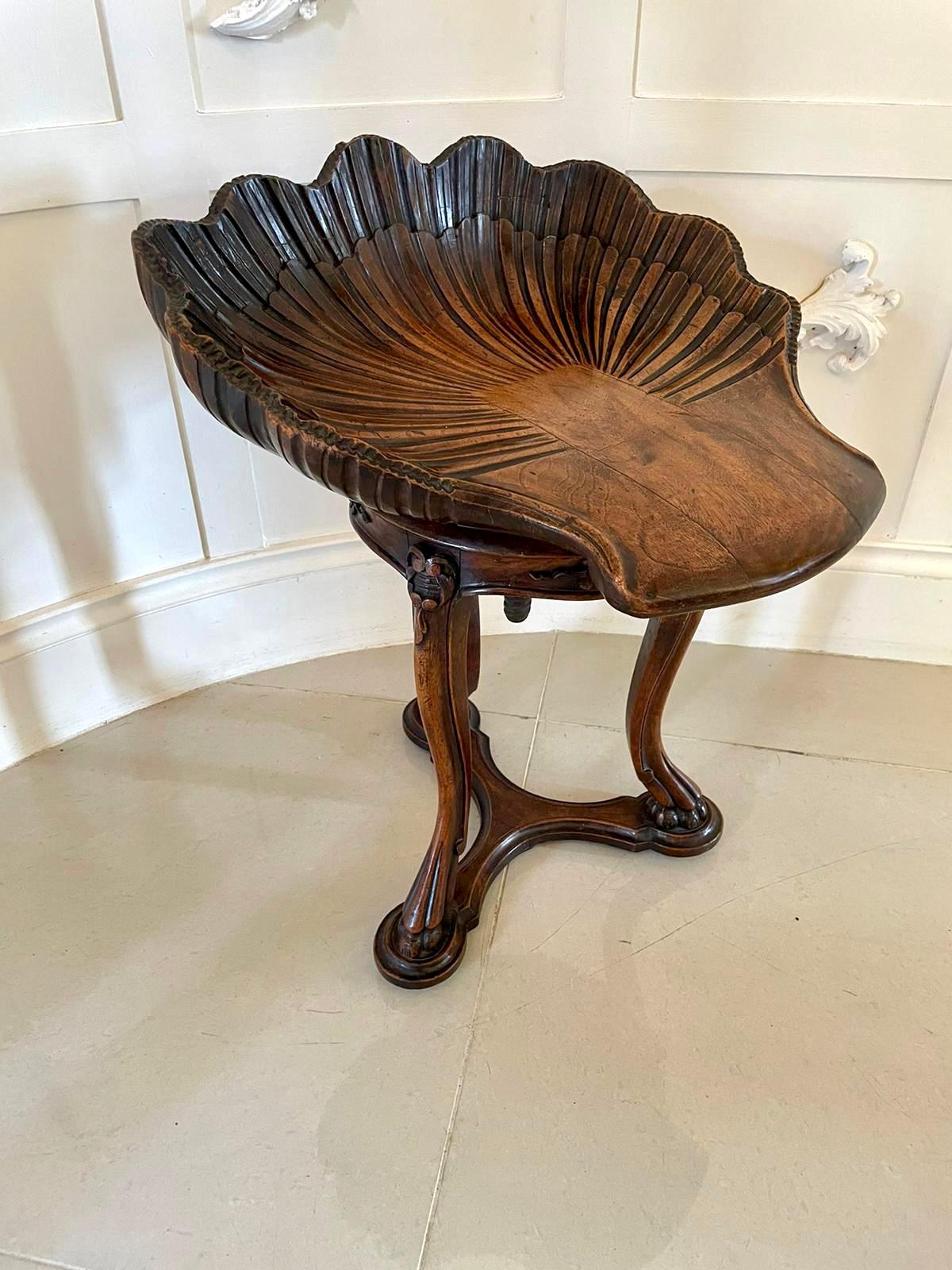 Fantastic Italian Antique Victorian Carved Walnut Grotto Revolving Music Stool In Good Condition In Suffolk, GB