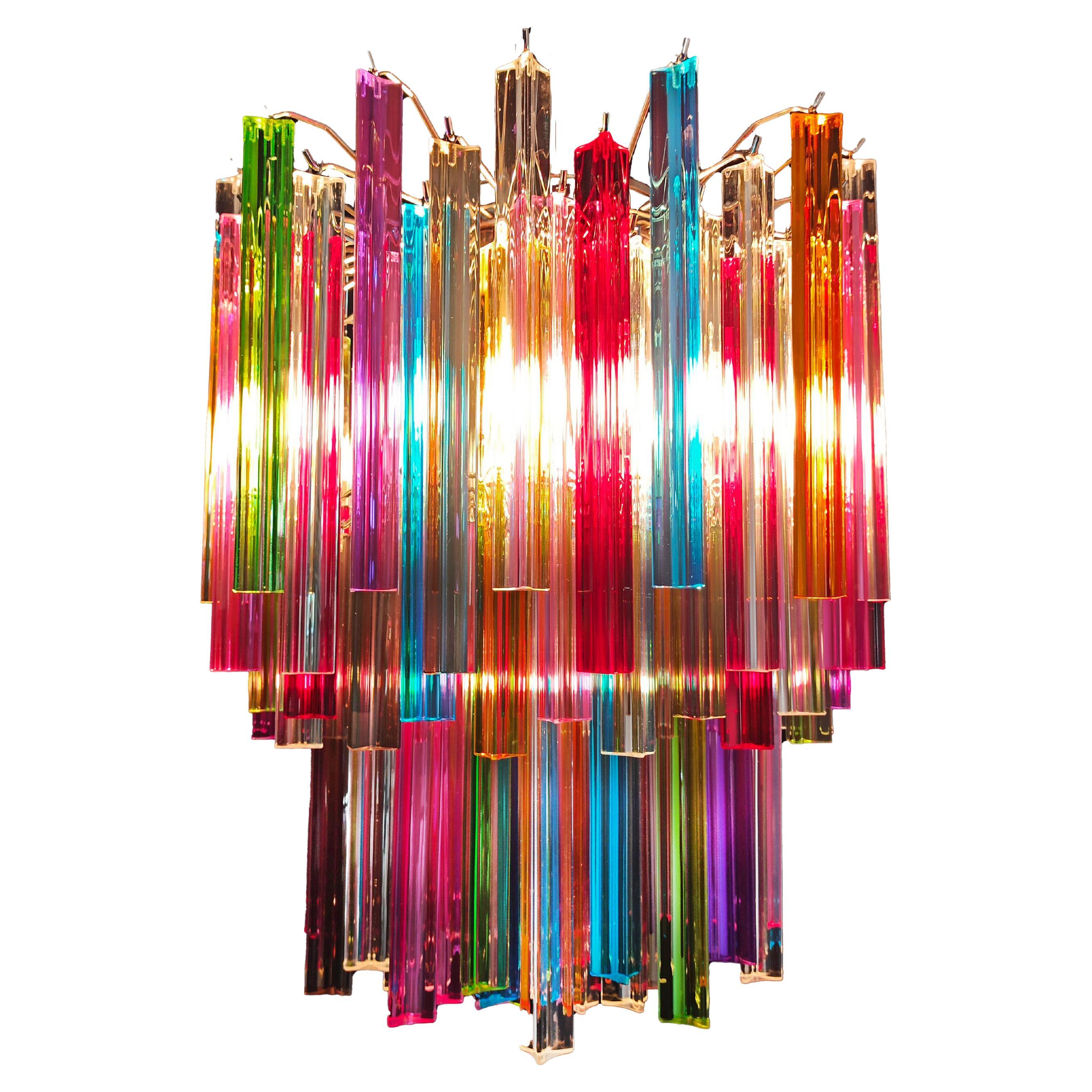 Fantastique lustre italien en prisme multicolore « Arlecchino ». Murano