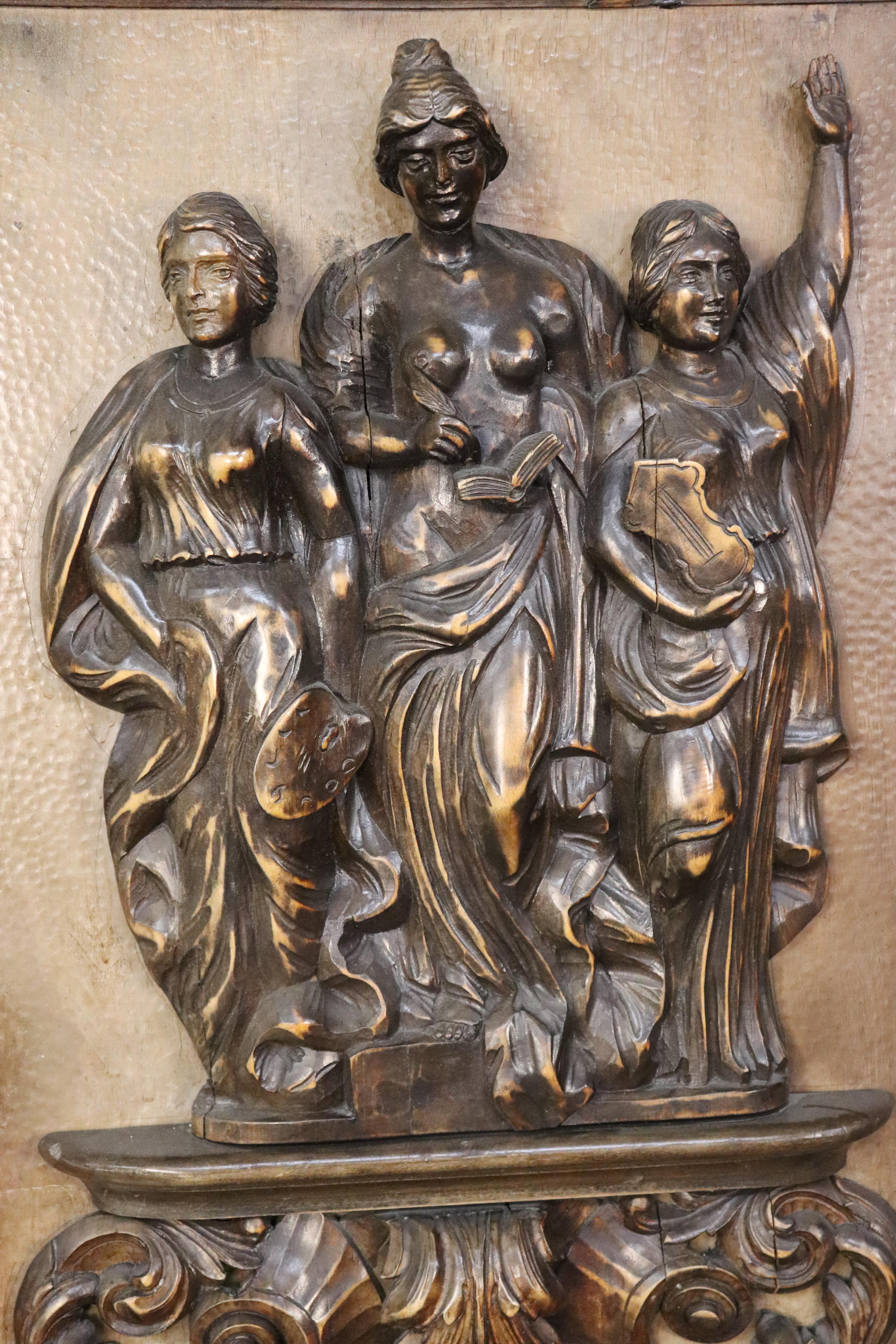 Neoclassical Revival Fantastic Italian Tall Carved Walnut Figural Panel of Significant Age and Size For Sale