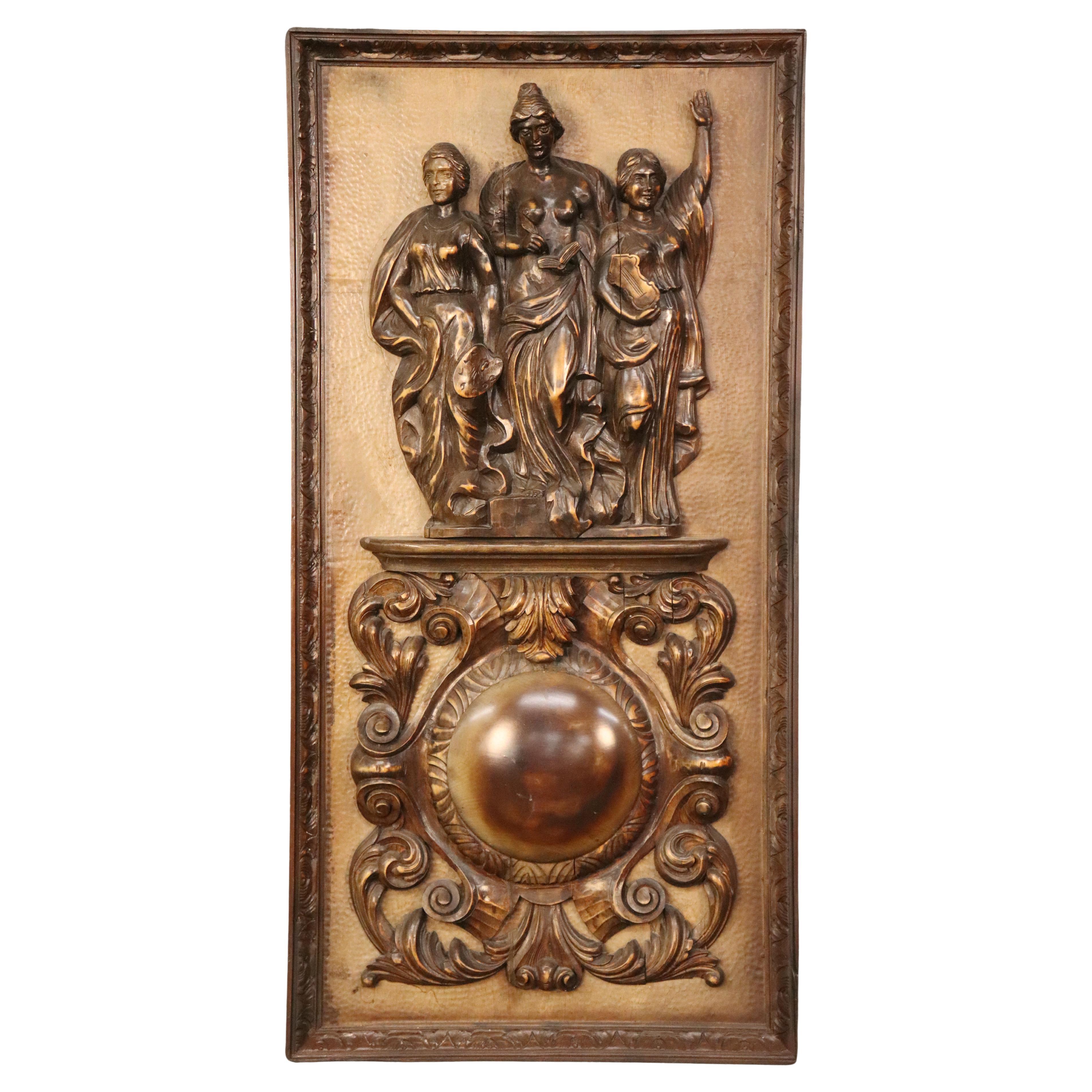 Fantastic Italian Tall Carved Walnut Figural Panel of Significant Age and Size
