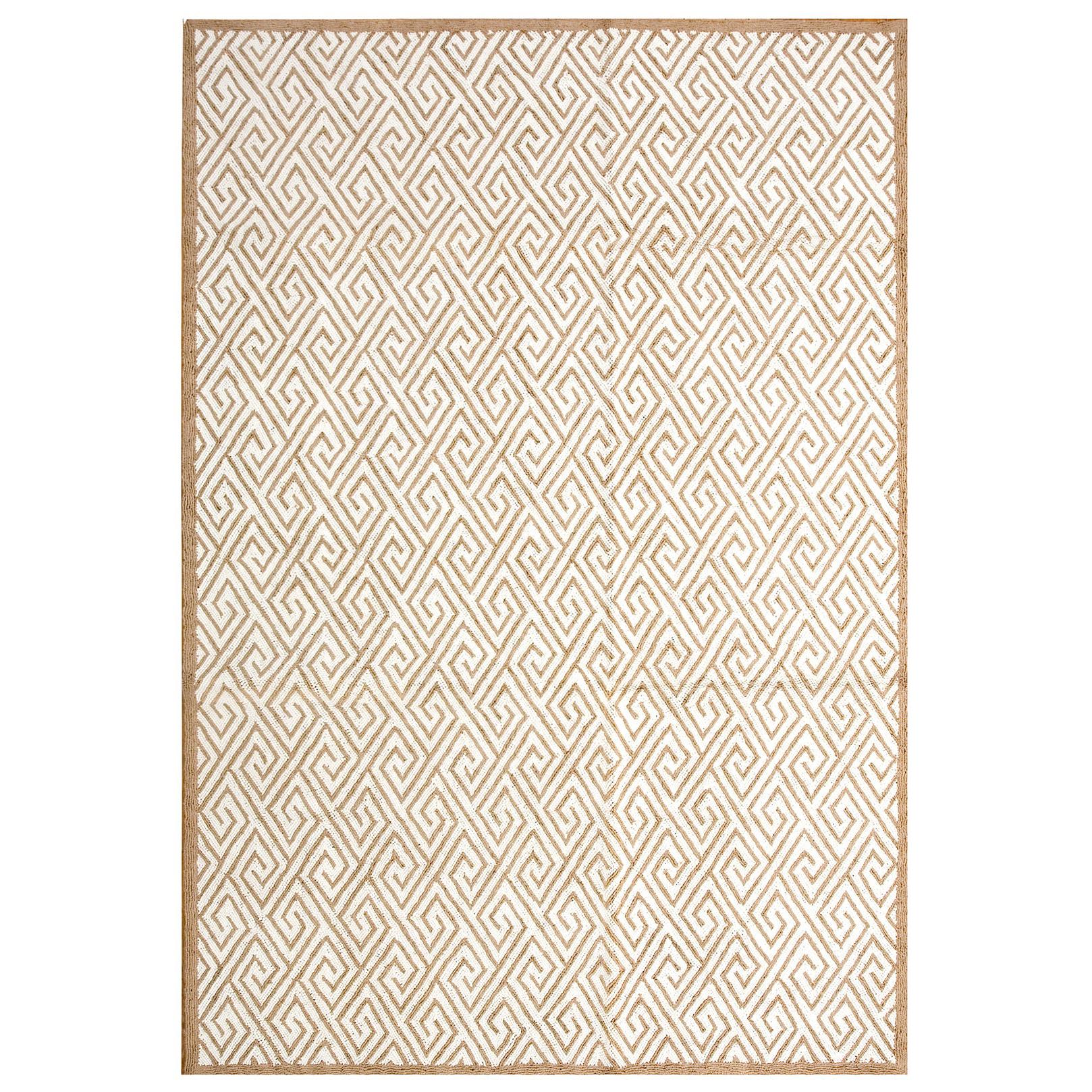 Fantastic Ivory-Brown Geometric Patern Contemporary Cotton American Hooked Rug
