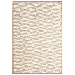 Fantastic Ivory-Brown Geometric Patern Contemporary Cotton American Hooked Rug