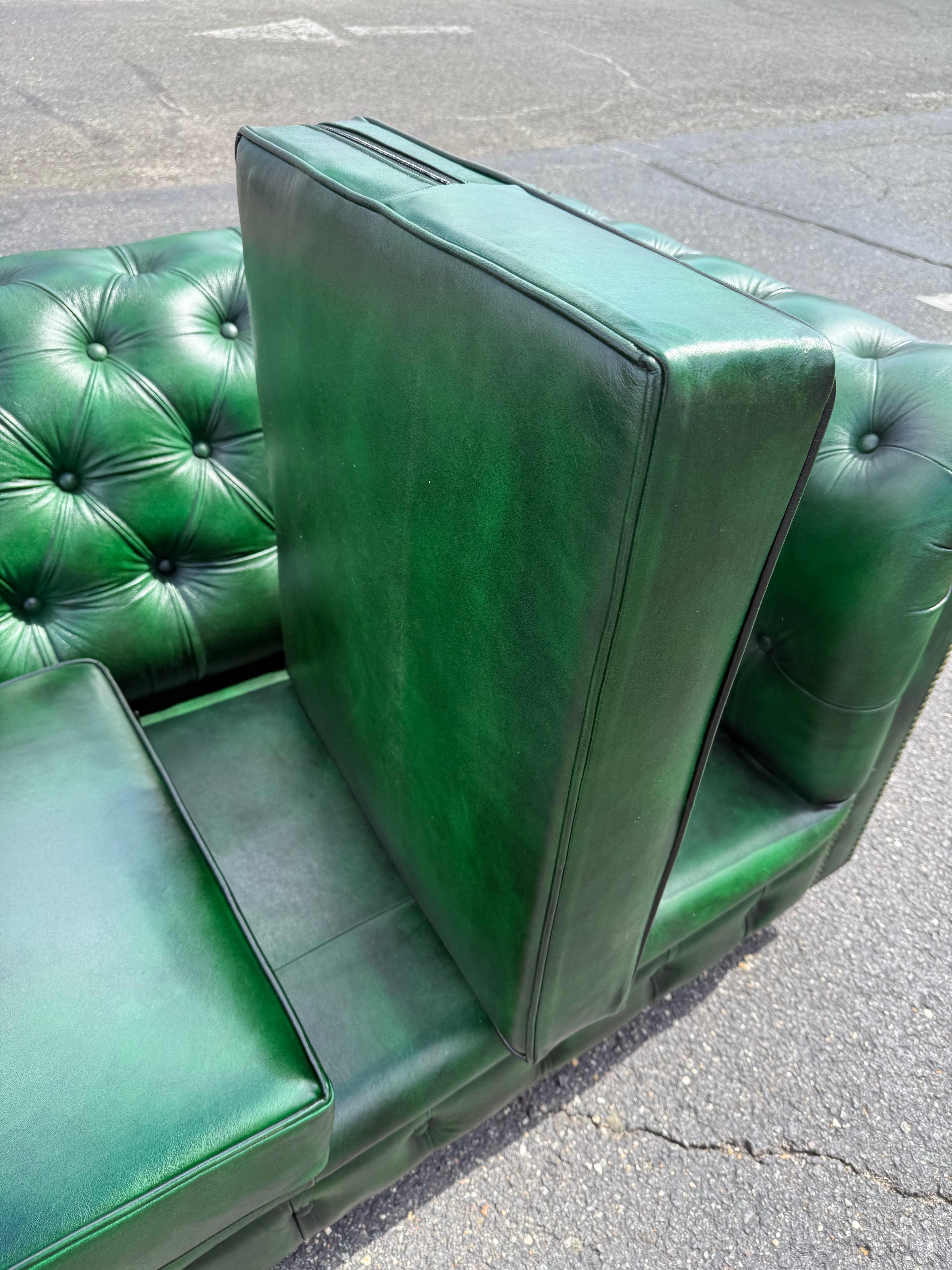 Fantastic Kelly Green 95 inch Custom-Made Genuine Leather Chesterfield Sofa For Sale 2