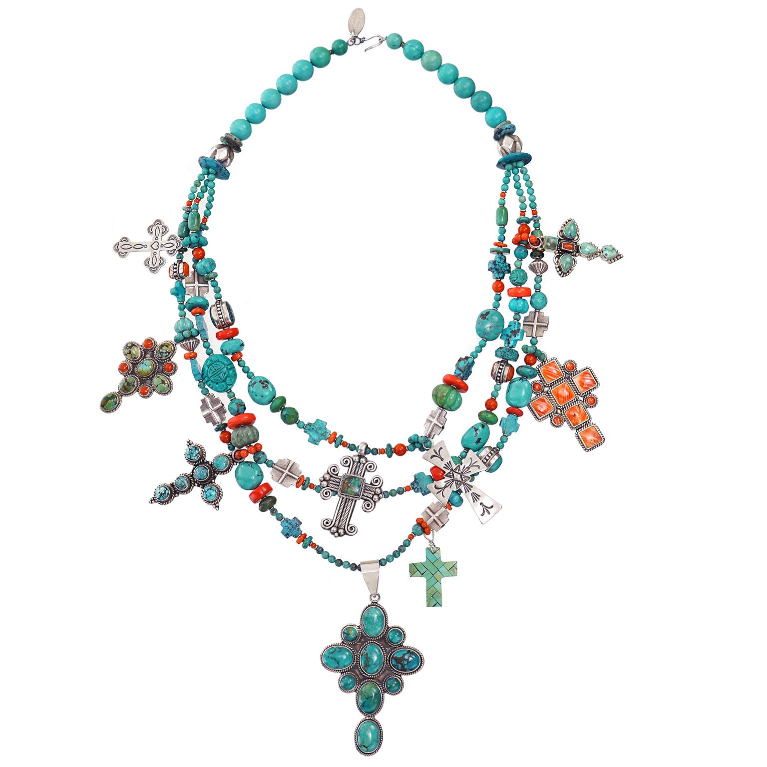 Women's or Men's Fantastic Kim Yubeta Turquoise and Coral Necklace