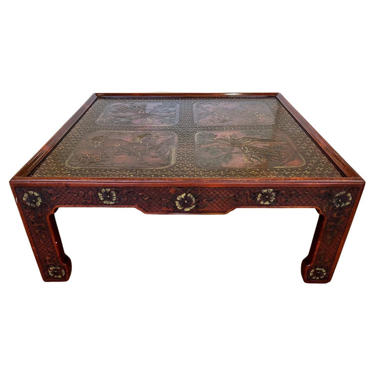 Fantastic Large John Carved Wood Square Coffee Table For Sale