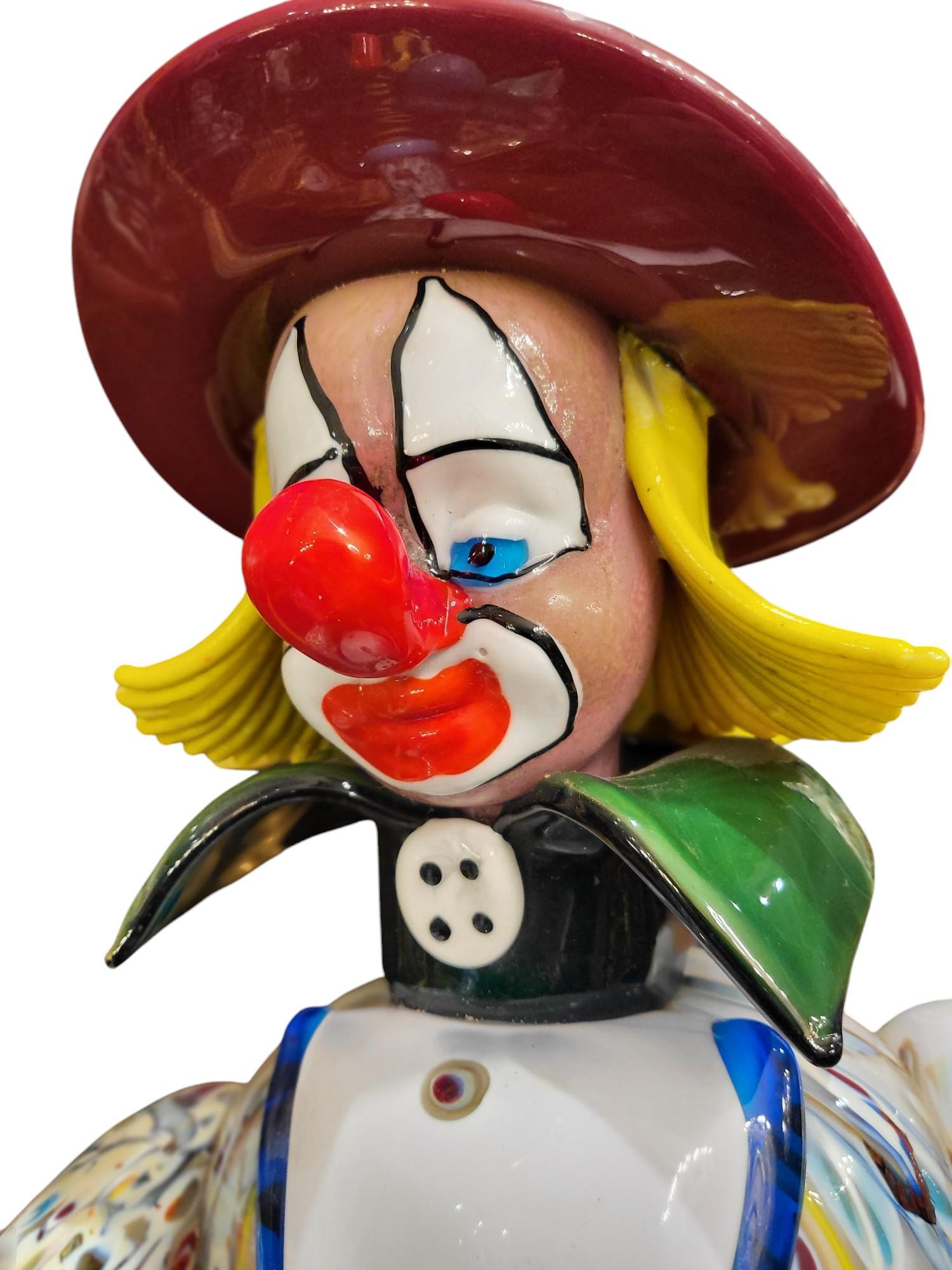 Hand-Crafted Fantastic Large Murano Clown by Pino Signoretto (Signed) For Sale