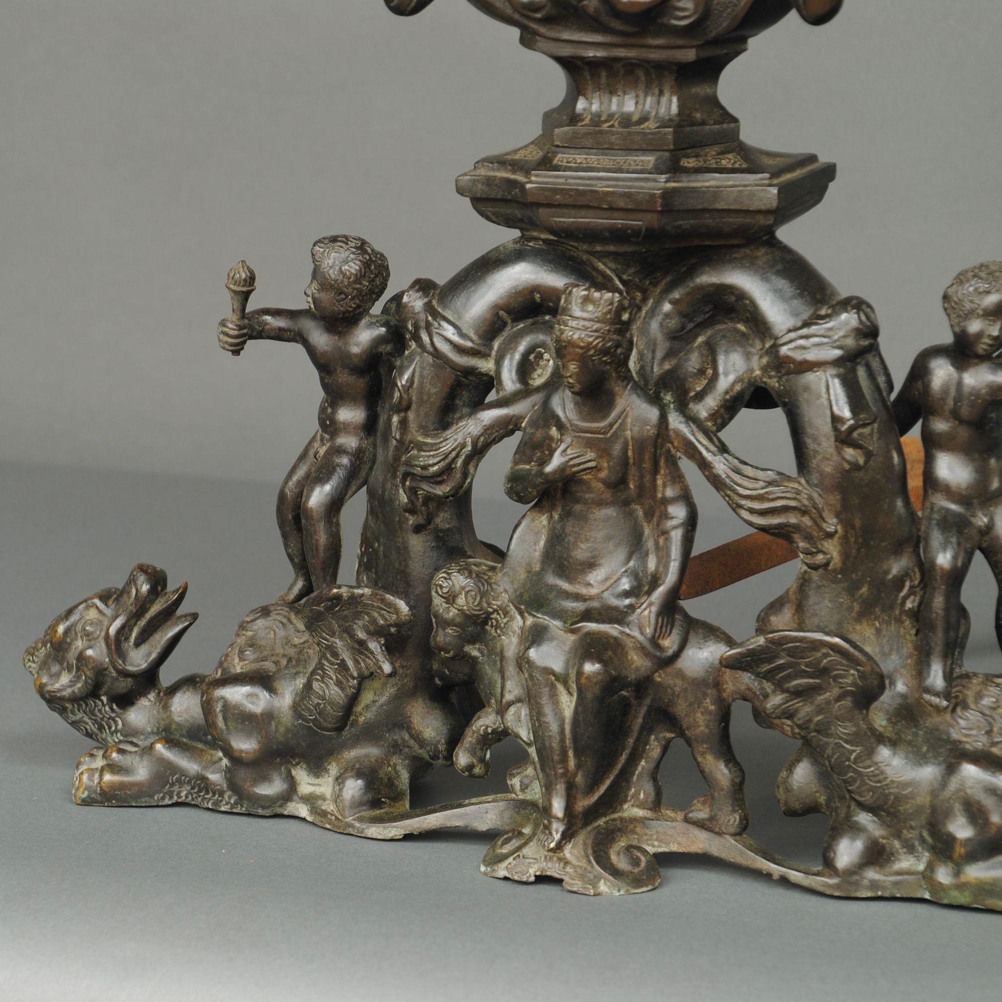 Fantastic Large Pair Of 19th Century Italian Bronze Andirons For Sale 4