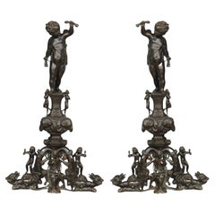 Fantastic Large Pair Of 19th Century Italian Bronze Andirons