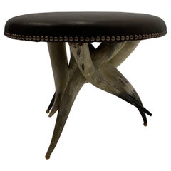 Fantastic Large Round Horn and Leather Ottoman Coffee Table