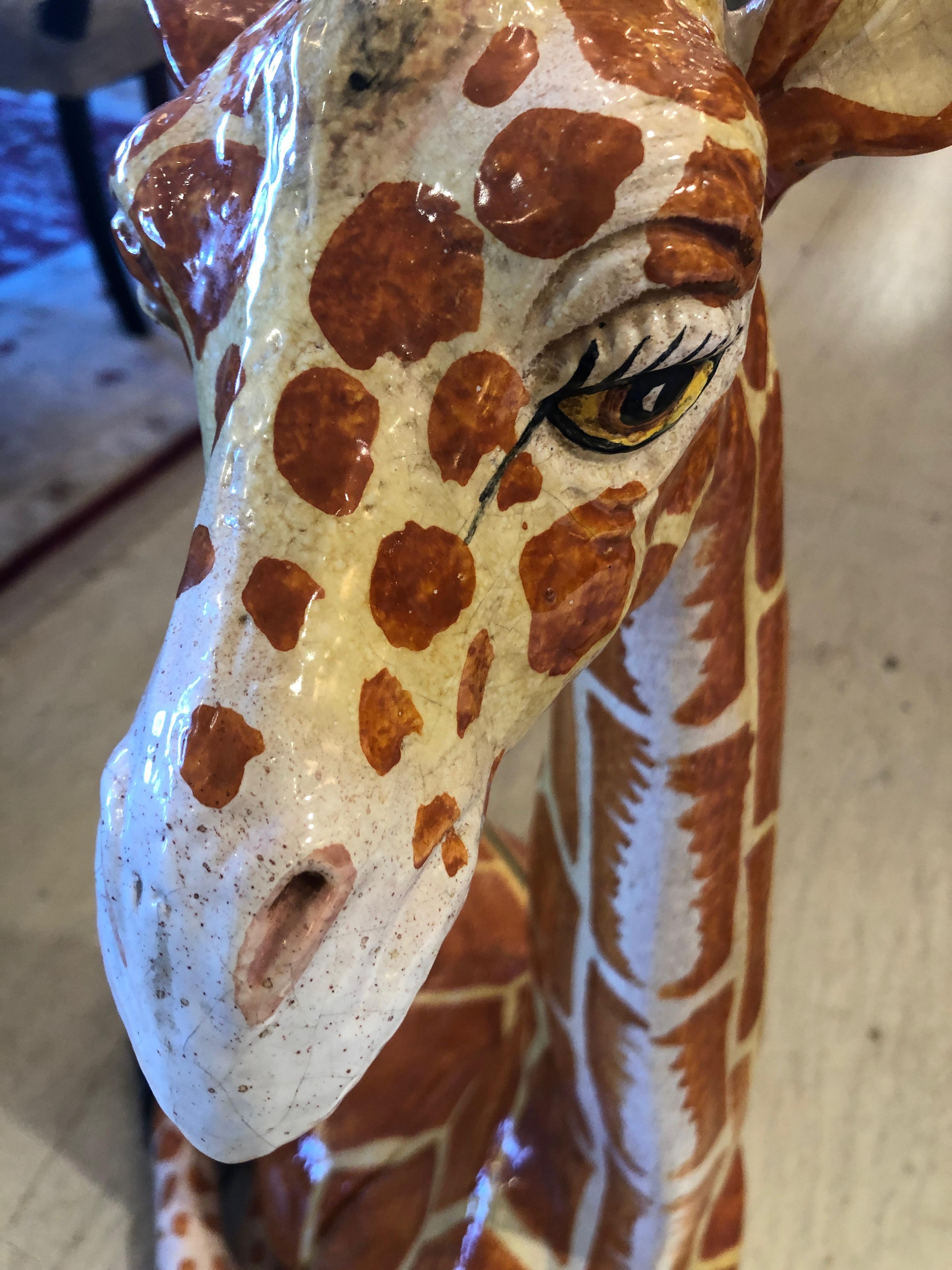 Fantastic Large Whimsical Italian Terracotta Handcrafted Giraffe Sculpture For Sale 4