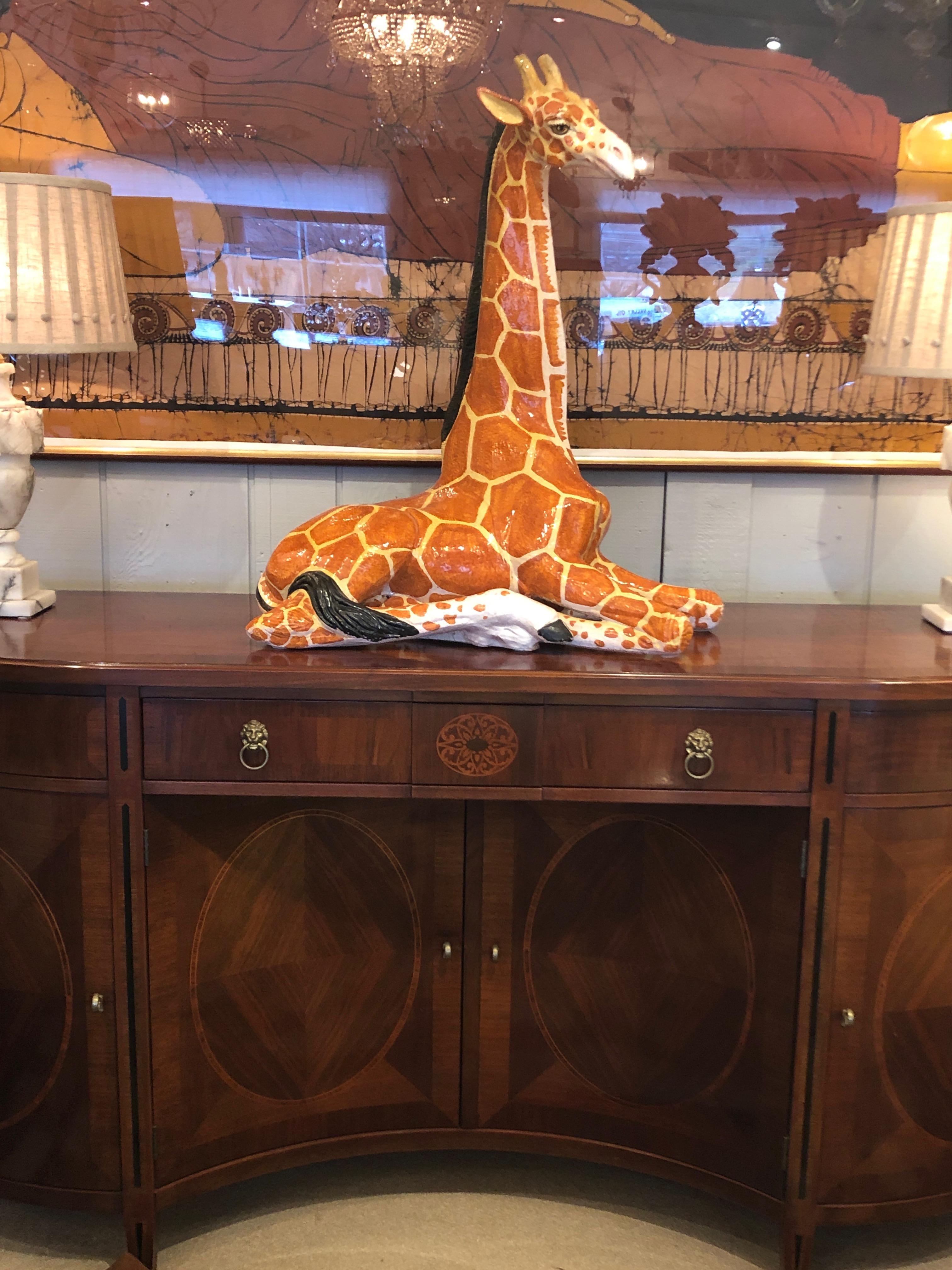 Fantastic Large Whimsical Italian Terracotta Handcrafted Giraffe Sculpture For Sale 6