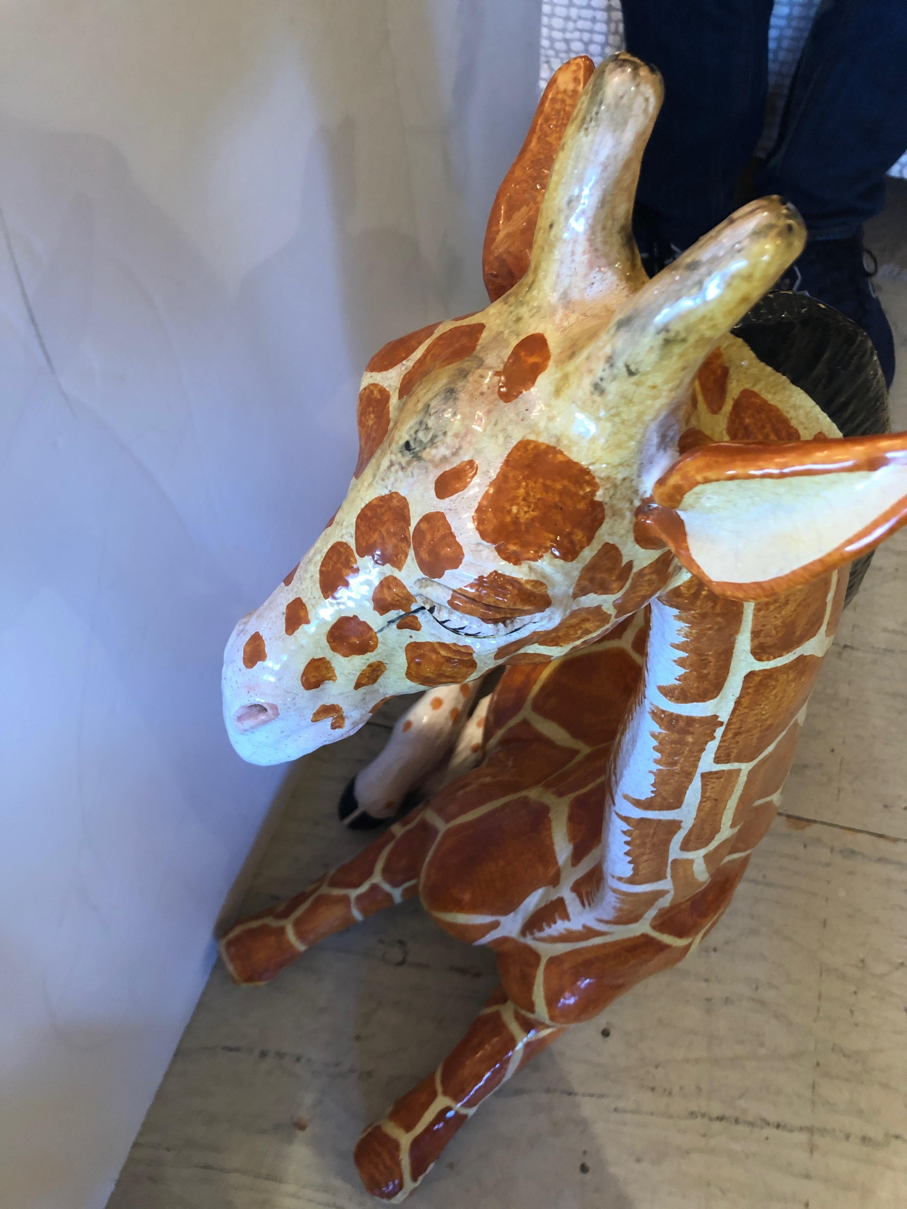 Mid-20th Century Fantastic Large Whimsical Italian Terracotta Handcrafted Giraffe Sculpture For Sale