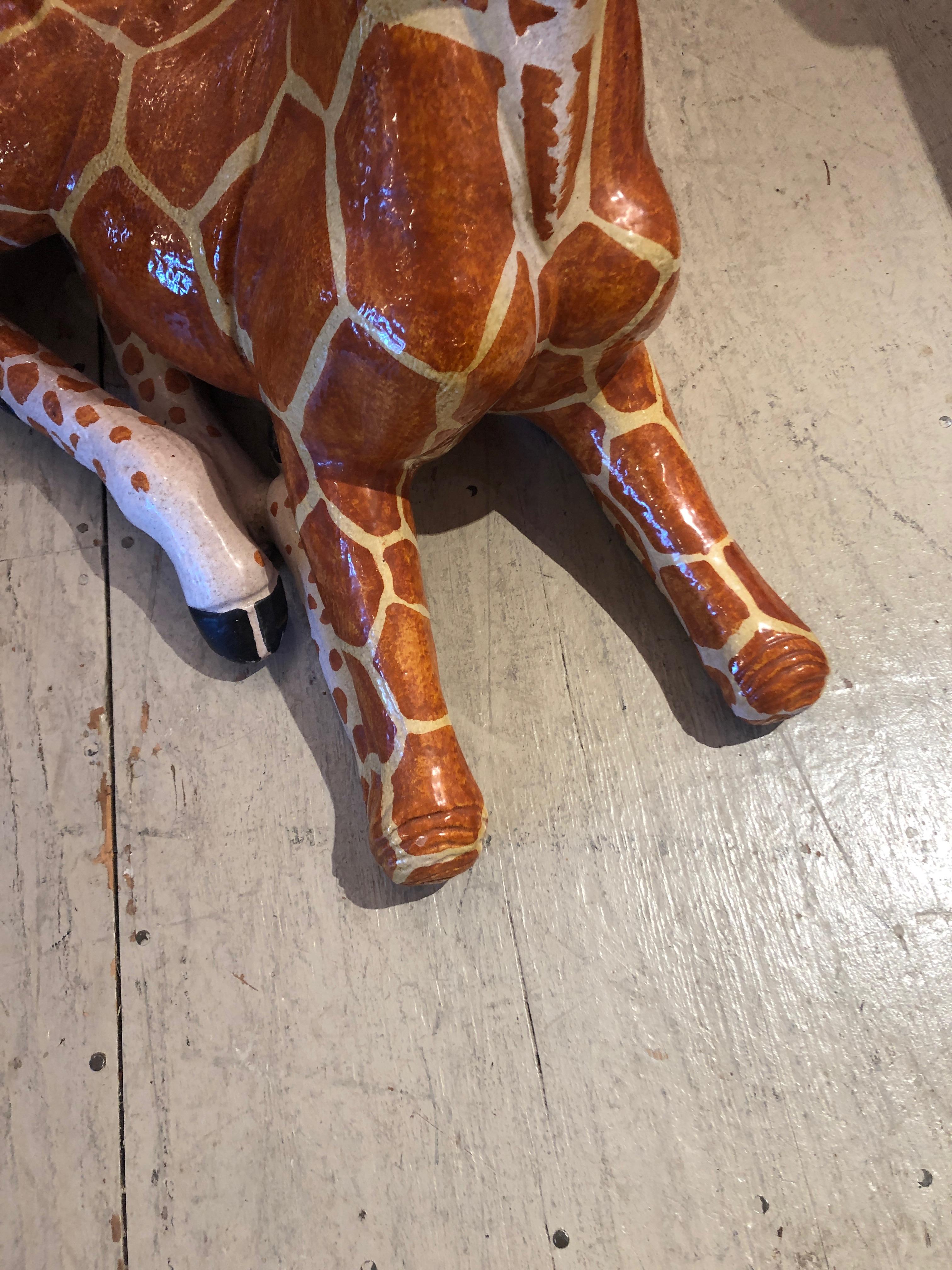 Fantastic Large Whimsical Italian Terracotta Handcrafted Giraffe Sculpture For Sale 2